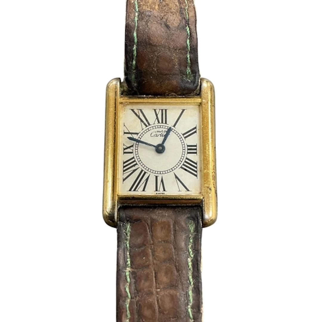A lady's silver gilt Cartier Vermeil Tank quartz wrist watch...