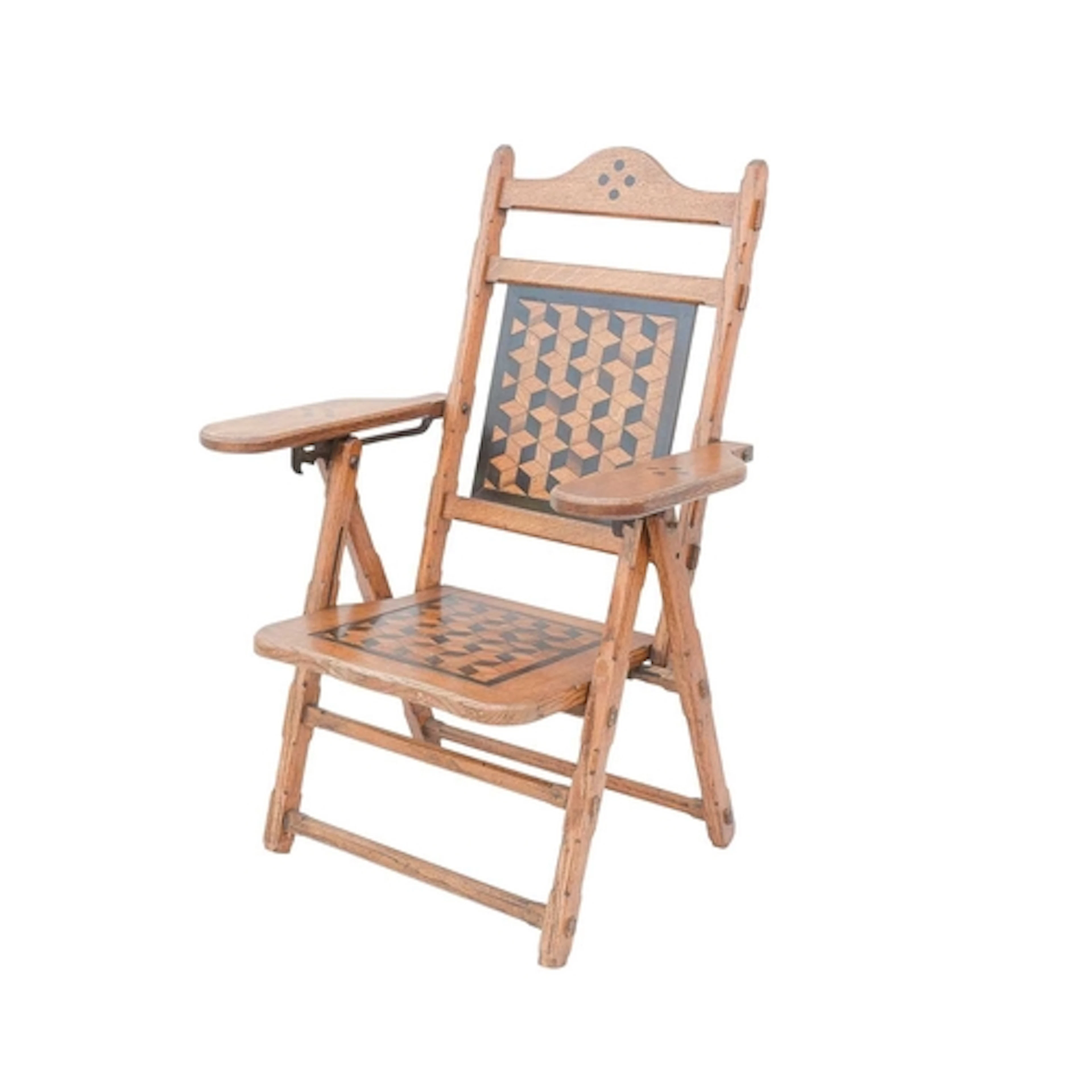 A stylish Victorian inlaid oak folding occasional chair. In ...
