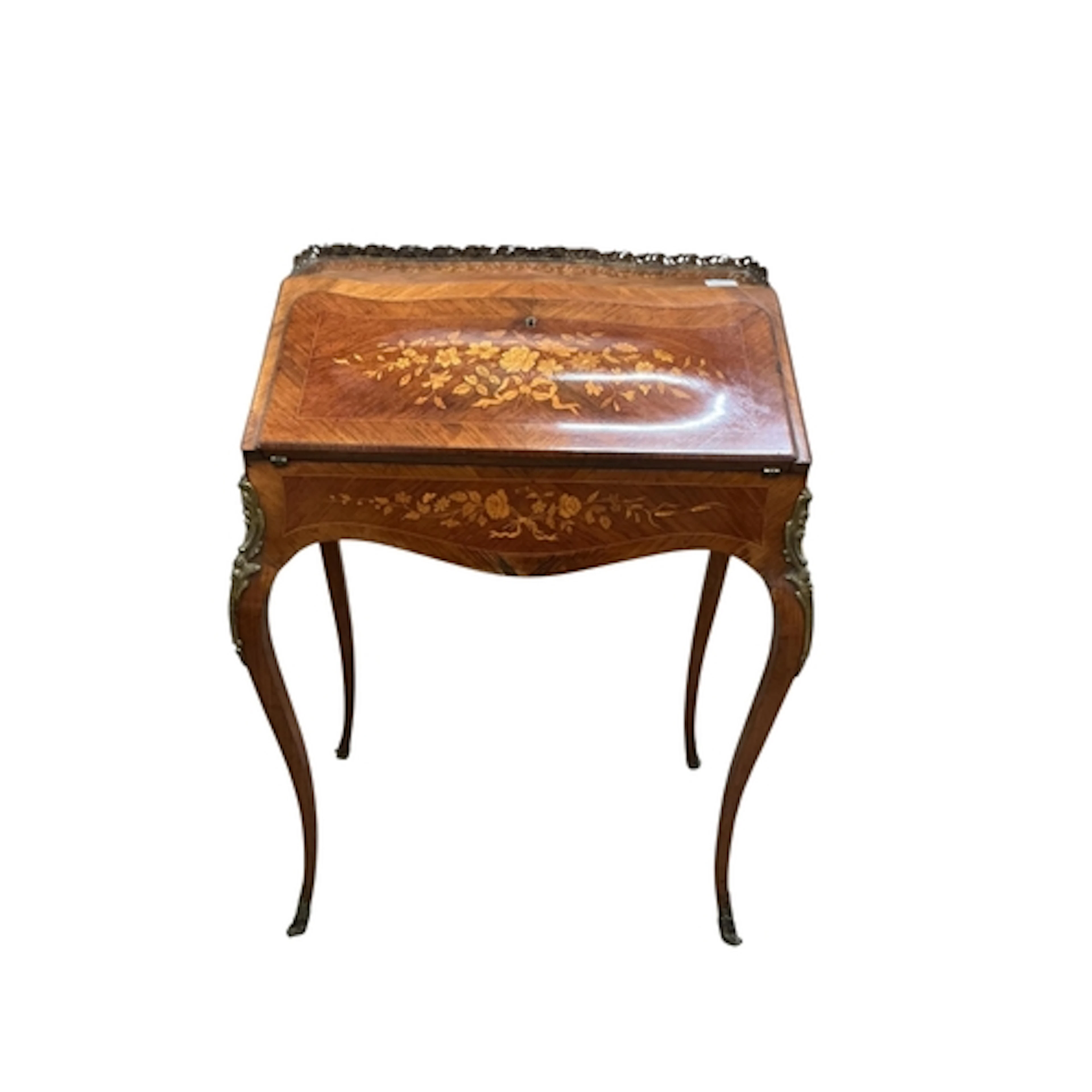 A 19th century French rosewood floral inlaid bureau de dame,...