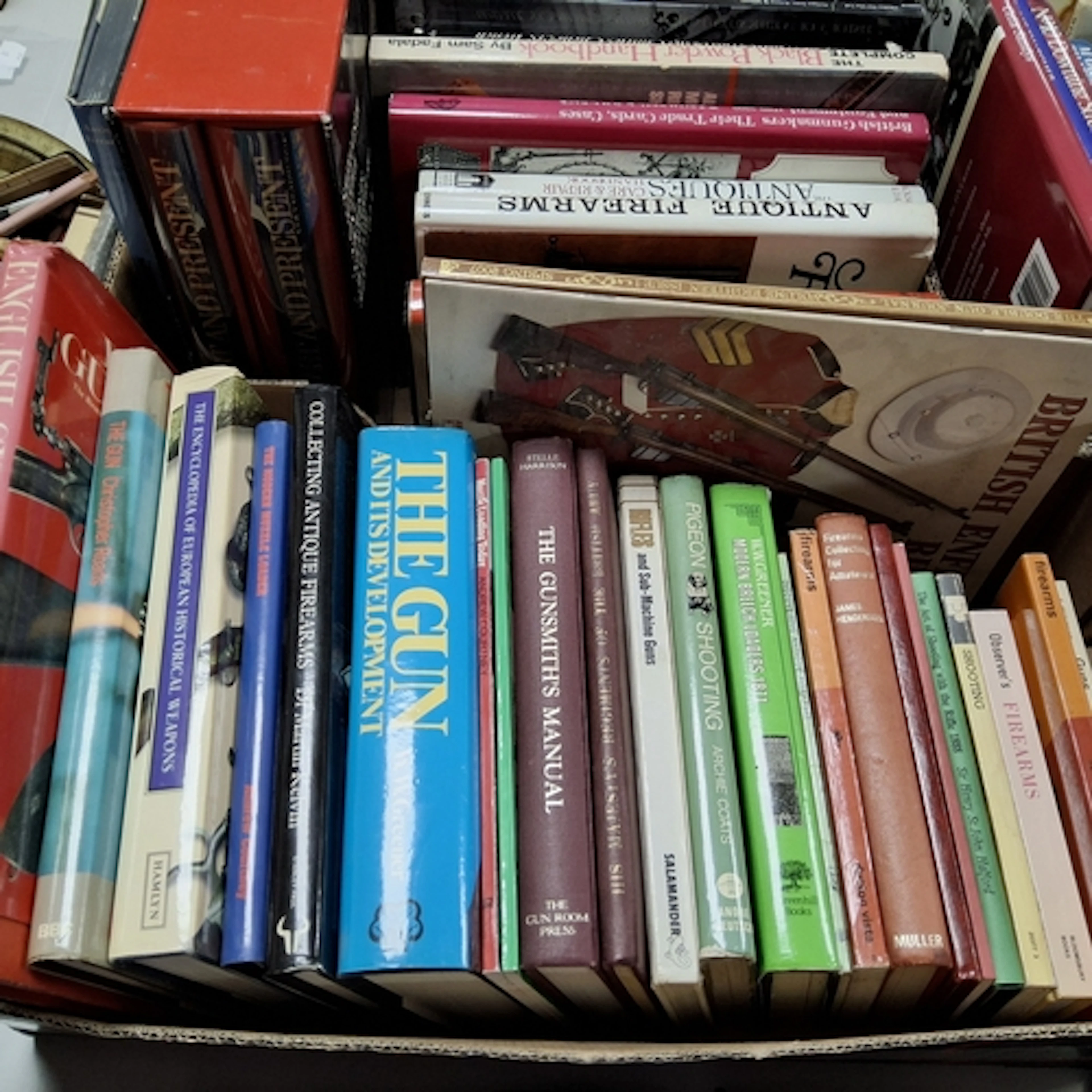 TWO BOXES OF BOOKS ON THE SUBJECT OF FIREARMS, comprising th...