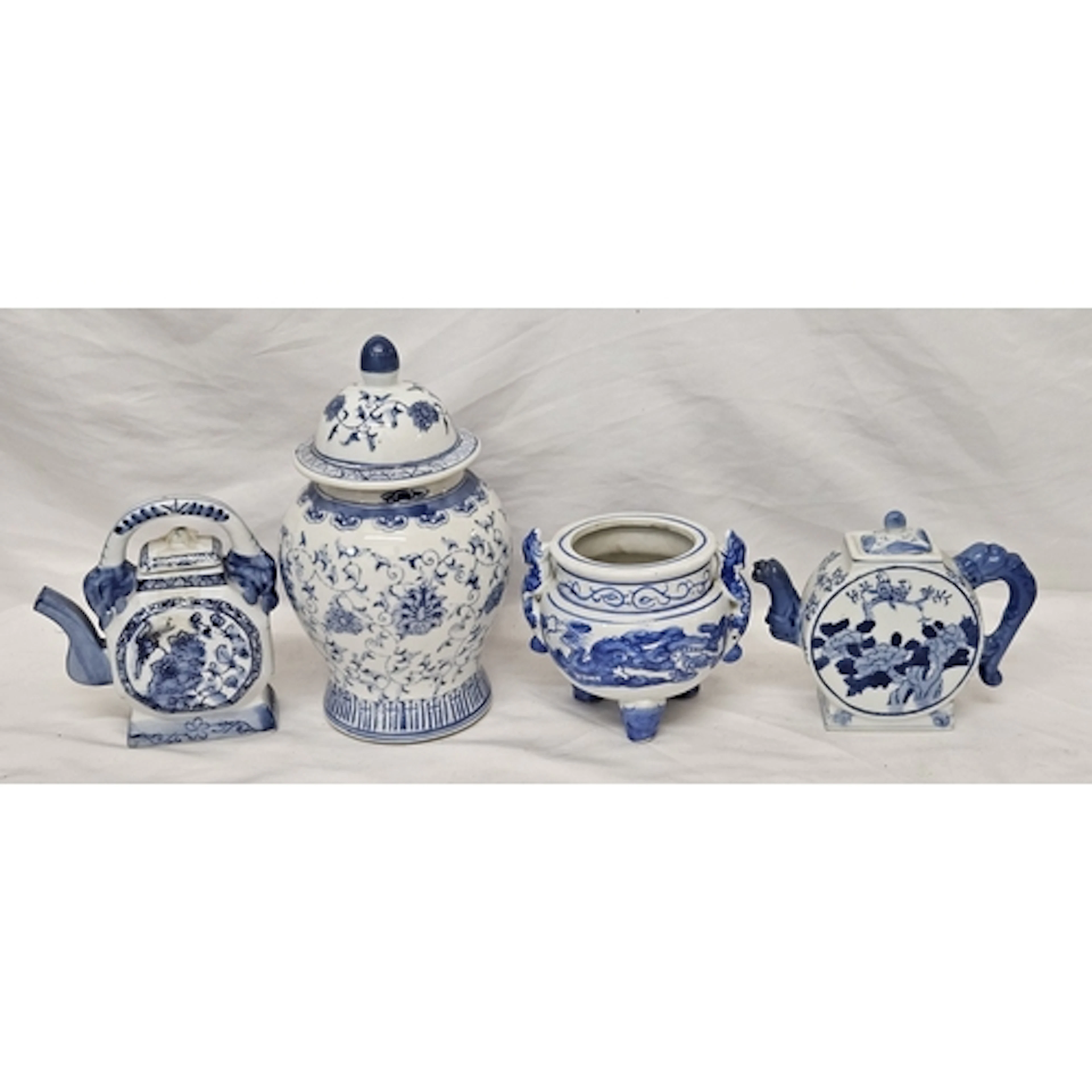 4 Oriental Blue & White Porcelain Vessels incl. jar & cover,...