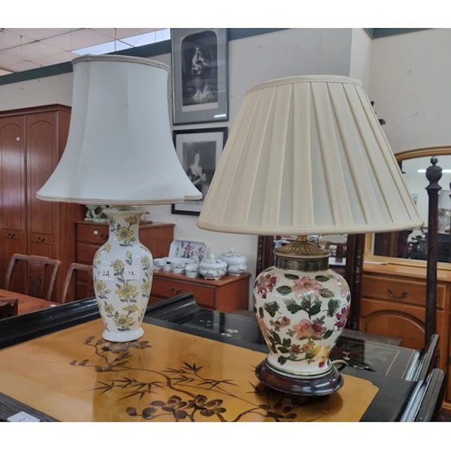 Two modern oriental style ceramic table lamps bases with sha...