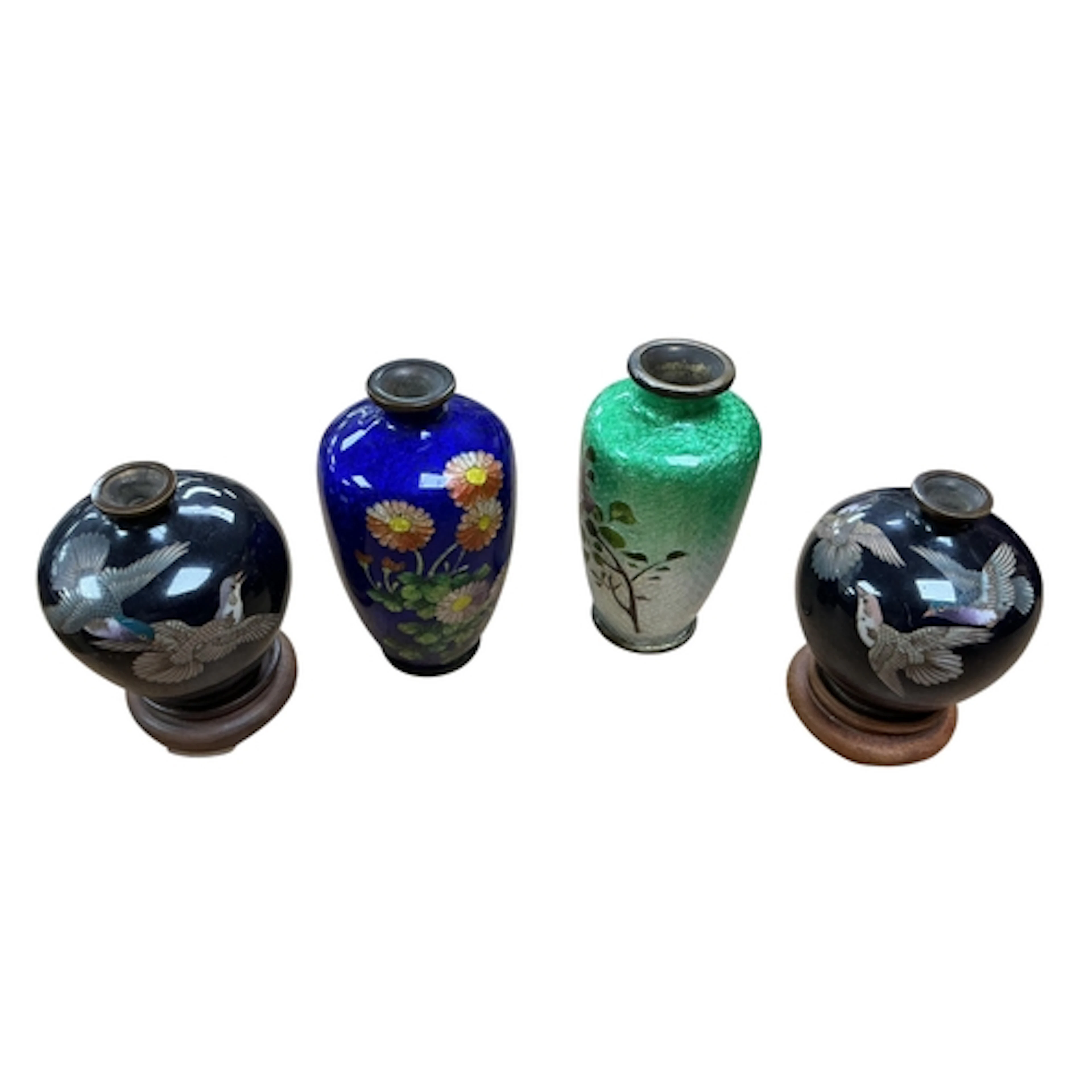 Four miniature Japanese cloisonné enamel vases to include a ...