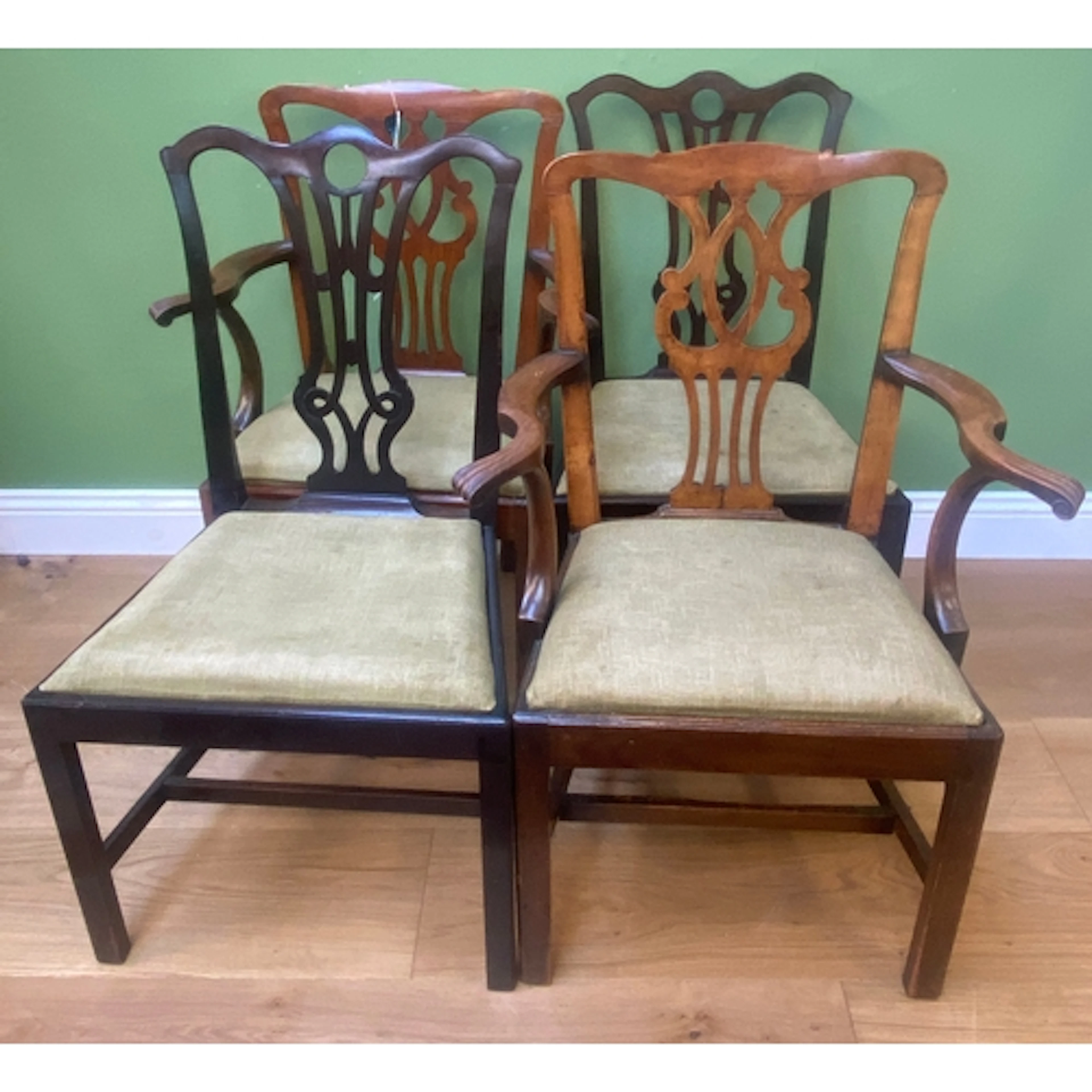 A matched set of 14 mahogany splatback dining chairs in 18th...