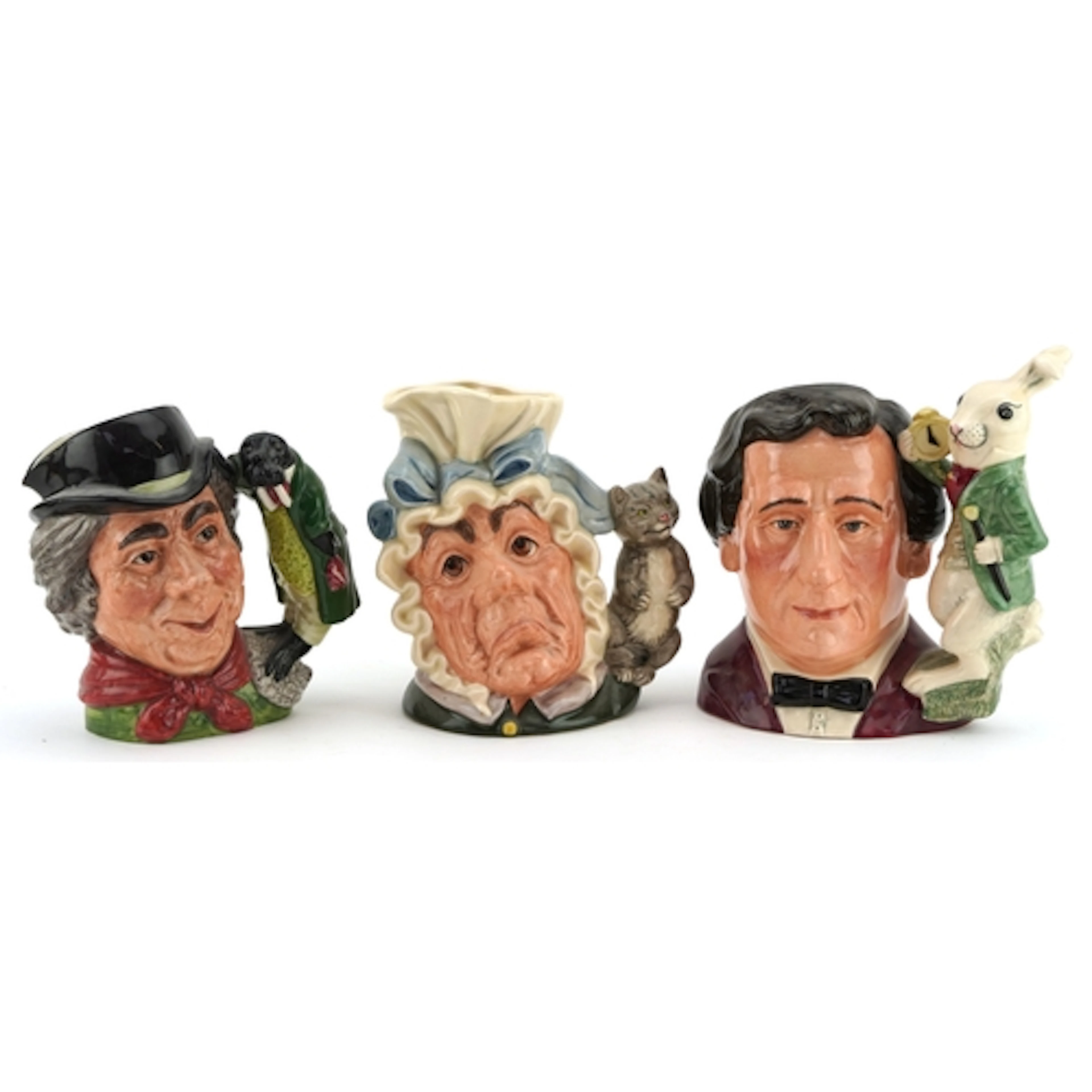 Three Royal Doulton character jugs comprising Lewis Carroll,...