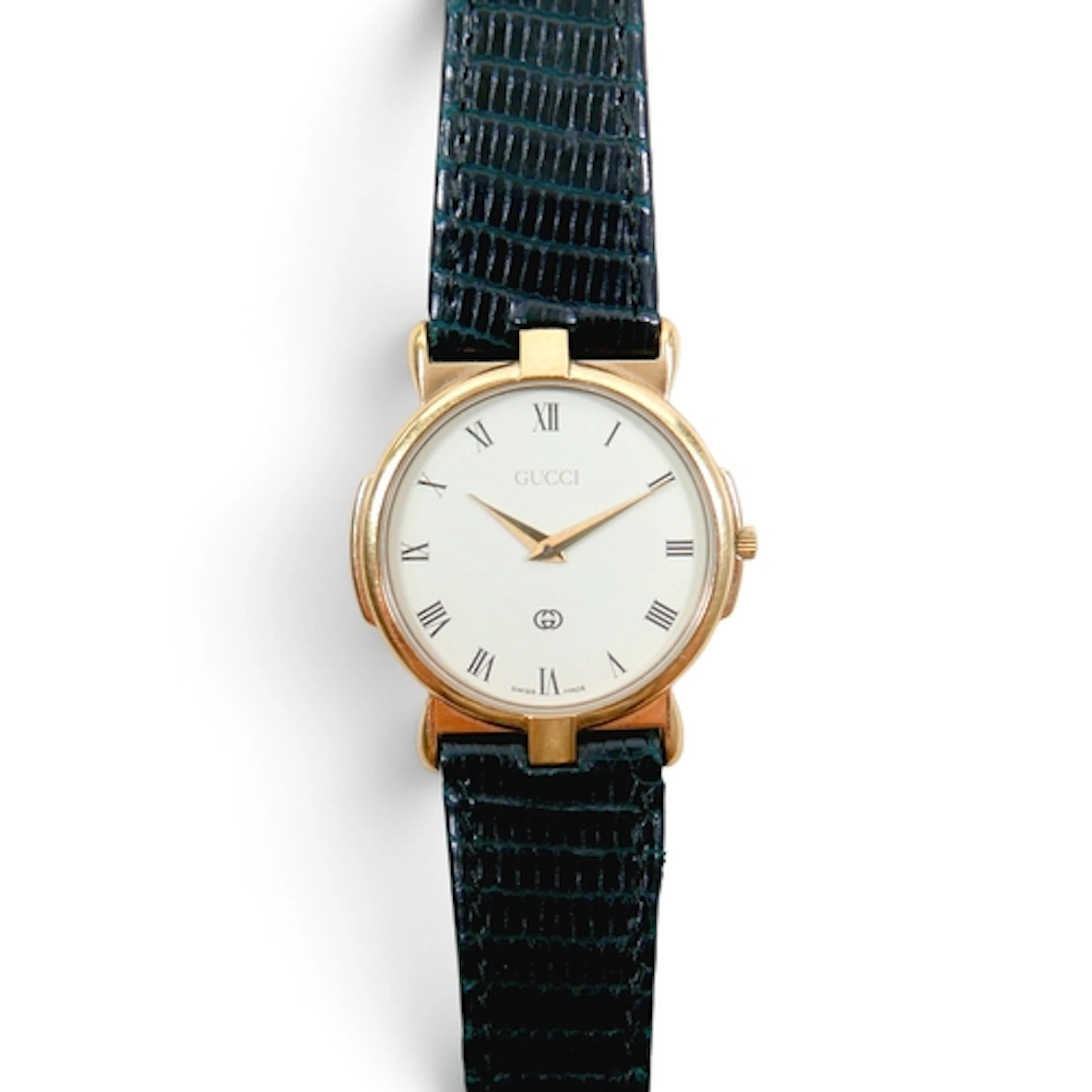 A GUCCI GOLD PLATED QUARTZ WRISTWATCH. 3400M, 31mm case numb...