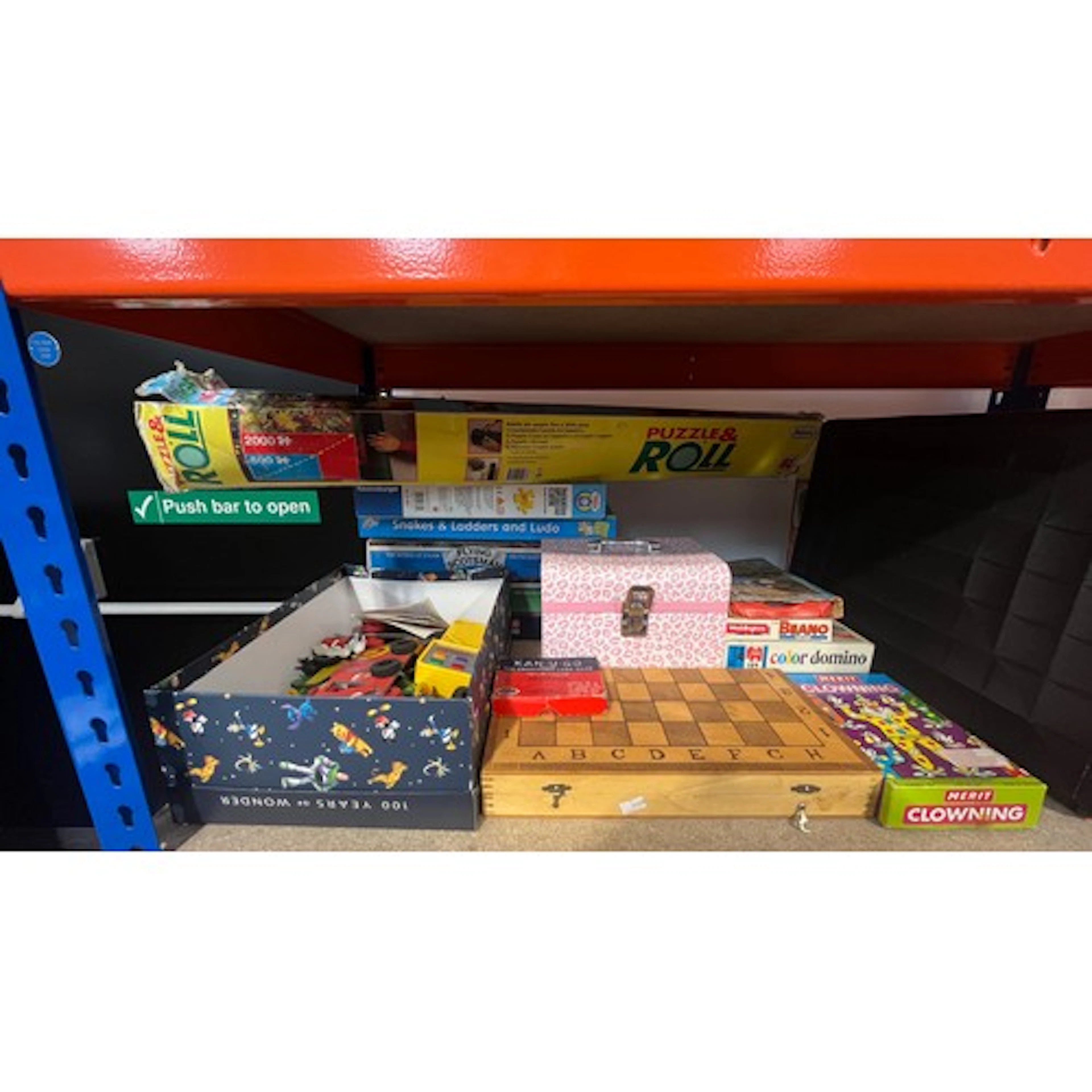 Children's jigsaws, chess board and pieces, etc.