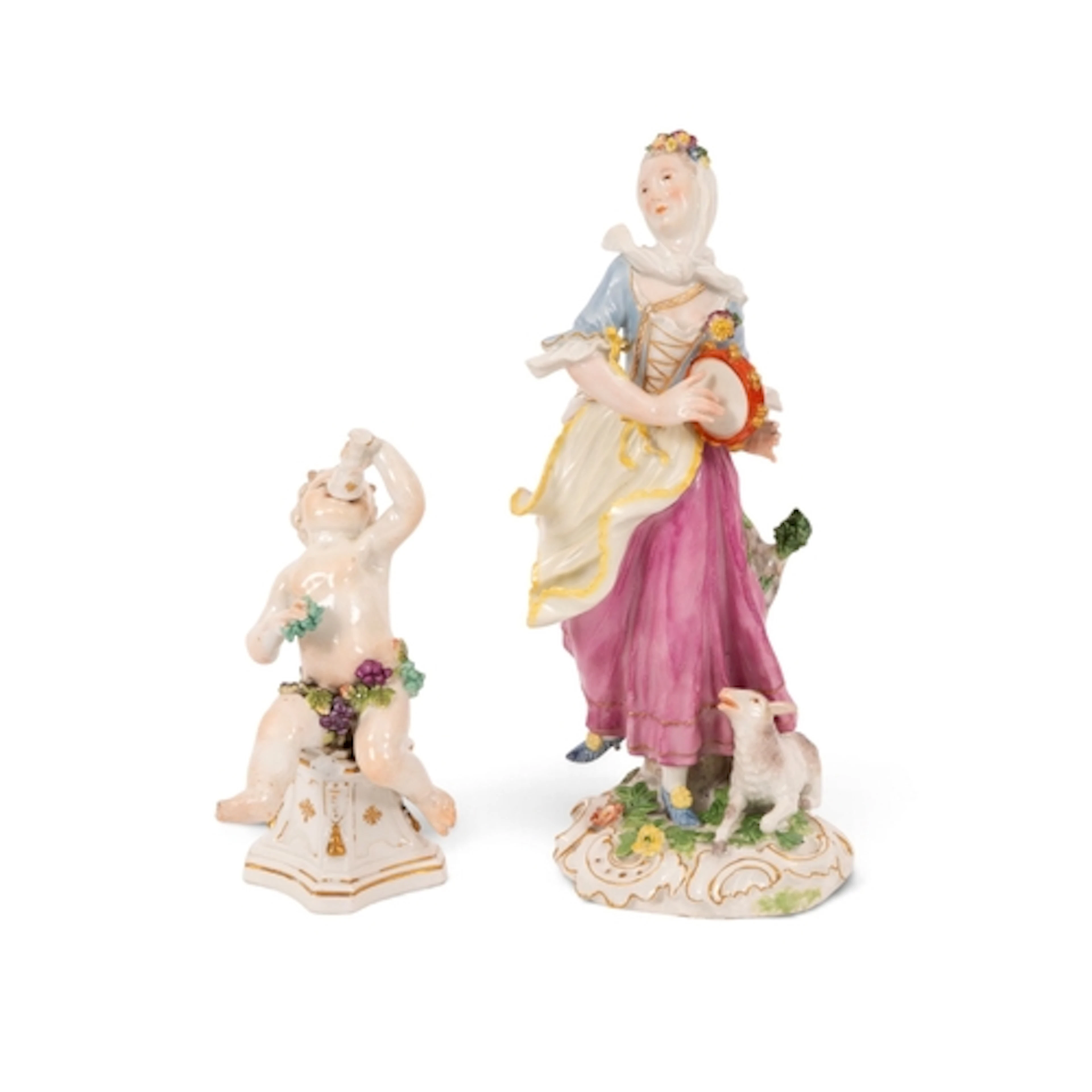 A Meissen figure of a musical shepherdess, 19th century, sta...