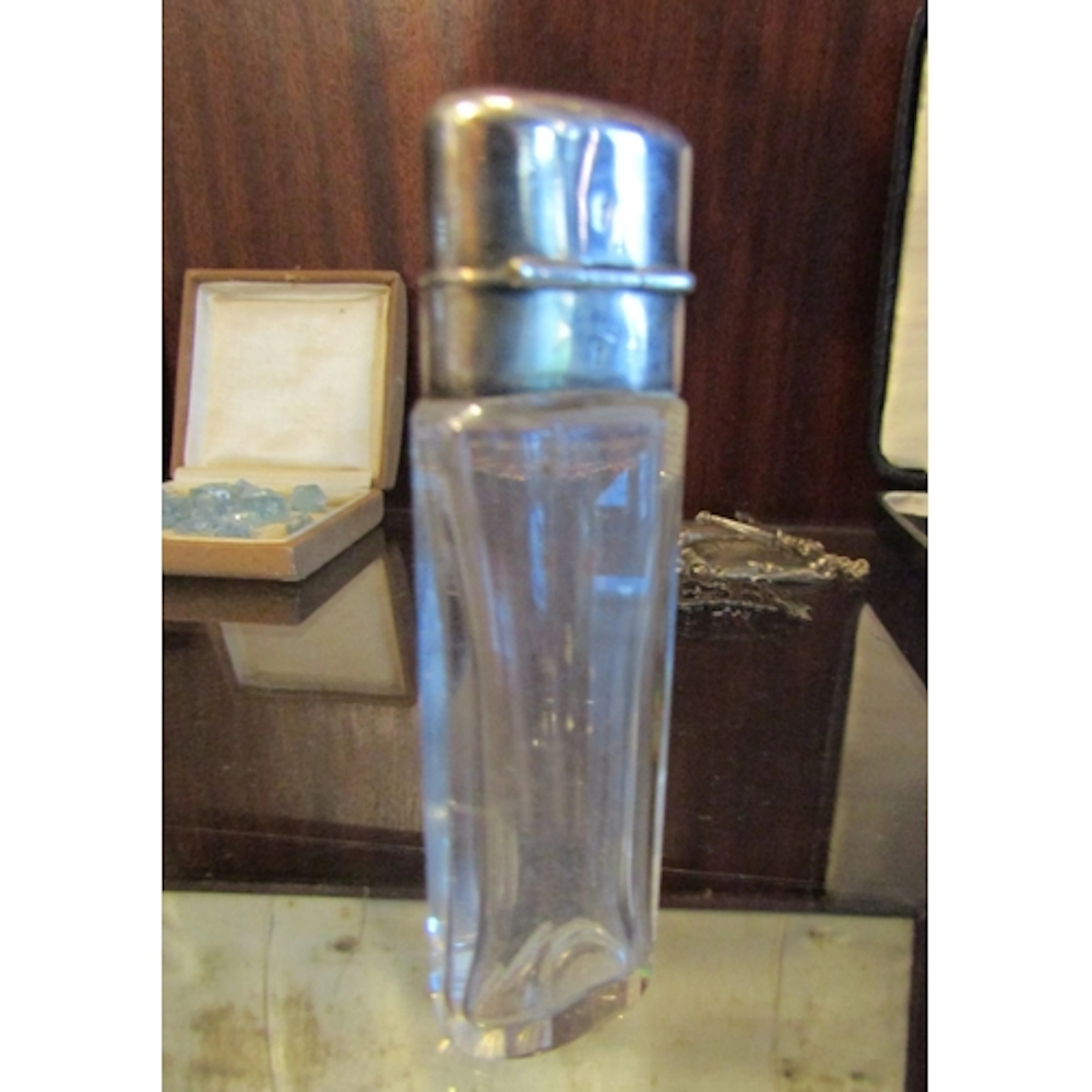 Silver Top Crystal Ladies Perfume Bottle