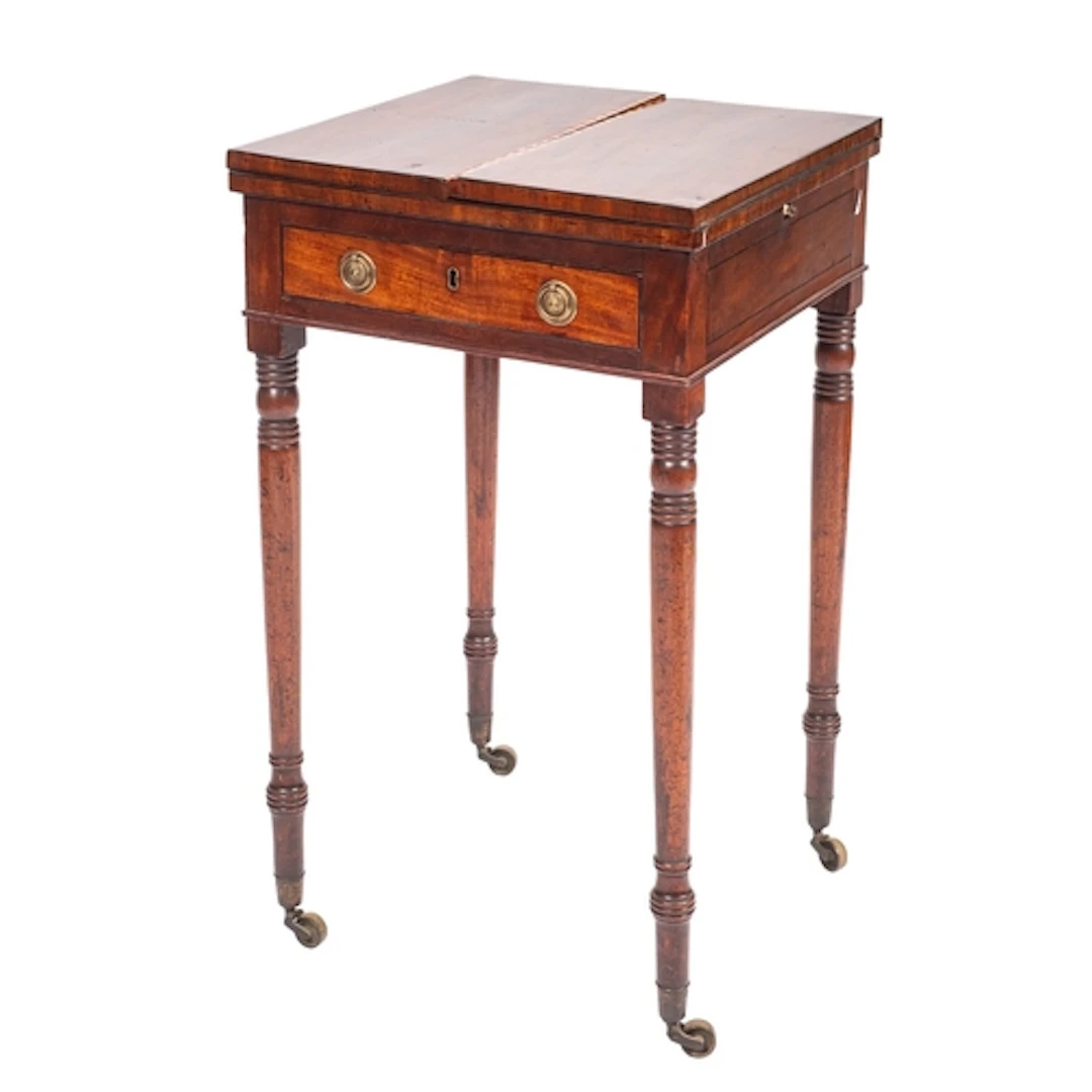 A Regency mahogany card table, early 19th century; the recta...