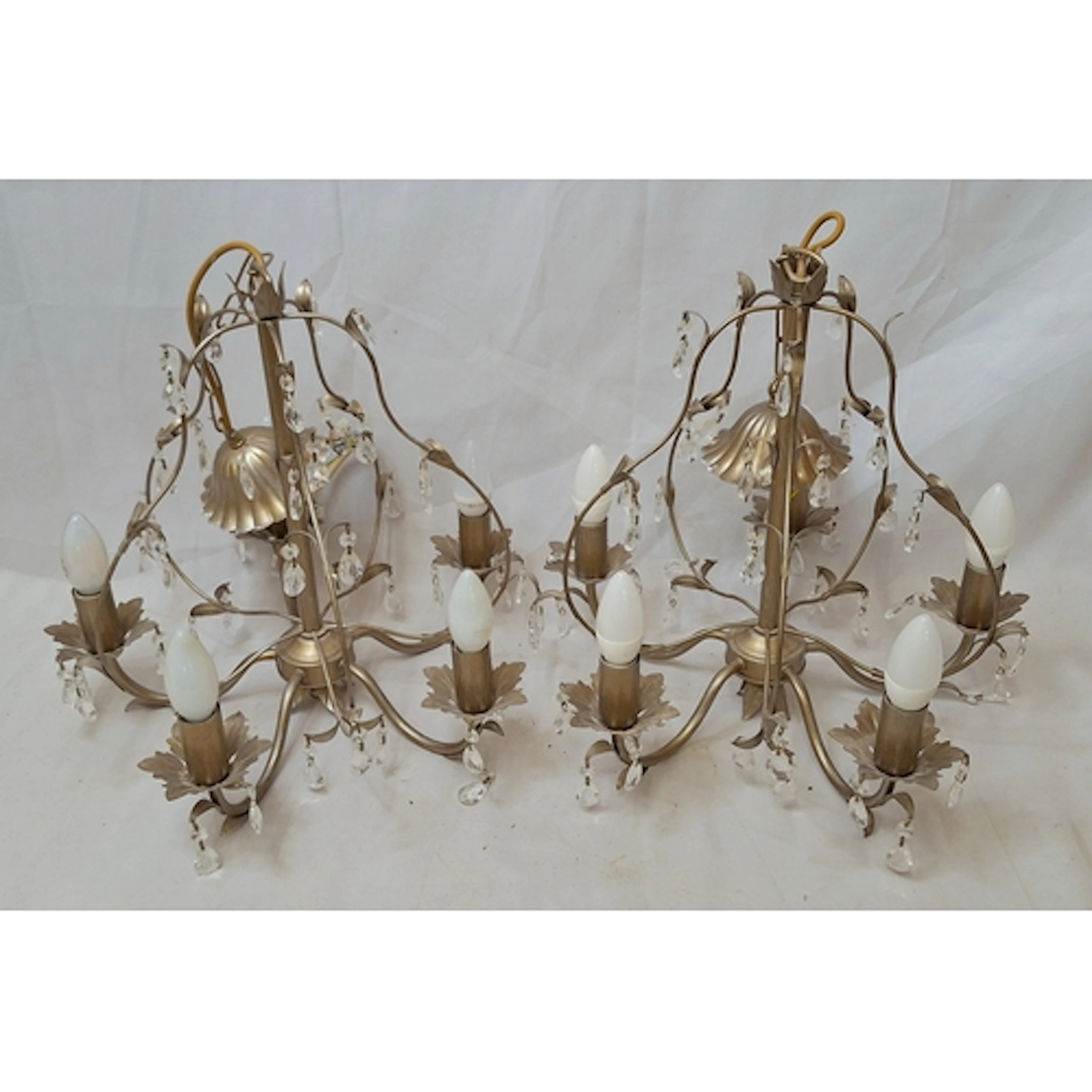 Pair Modern Electric Chandeliers Metal Framed leaf design wi...