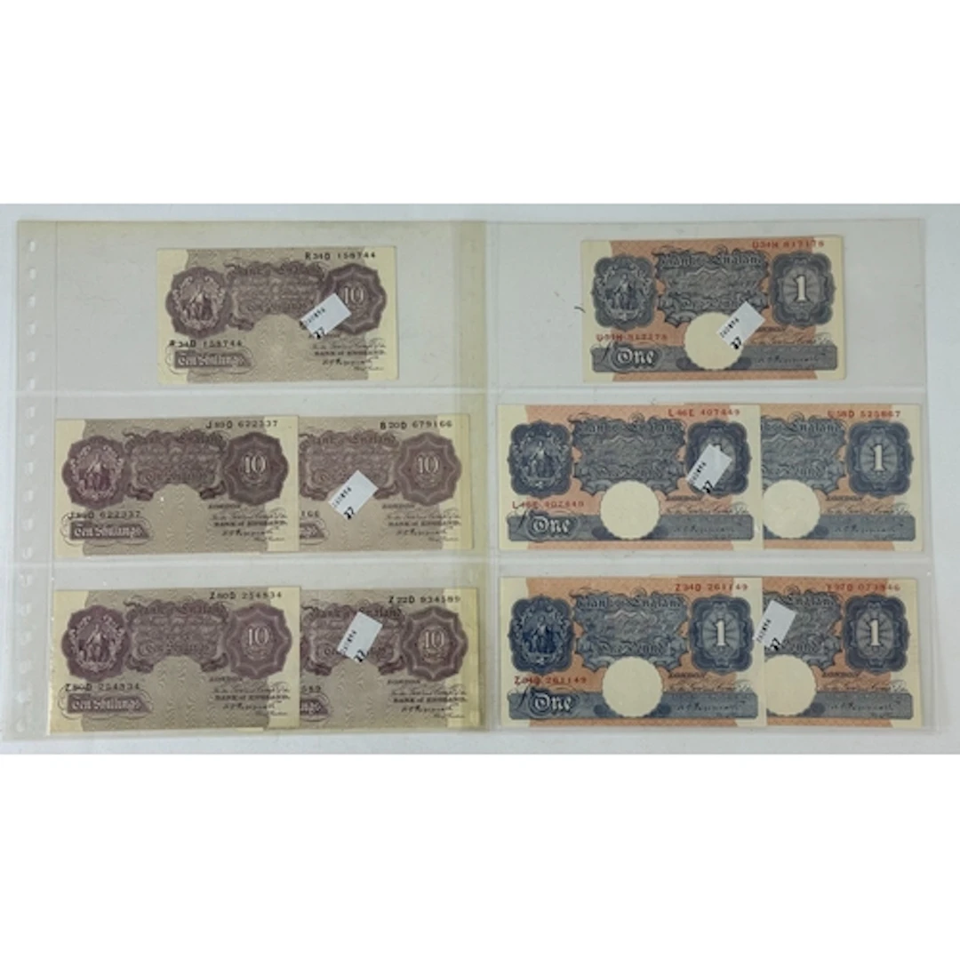 Banknotes: K O Pettiatt, 10/- Notes ( 5 ) No's R34D 158744, ...