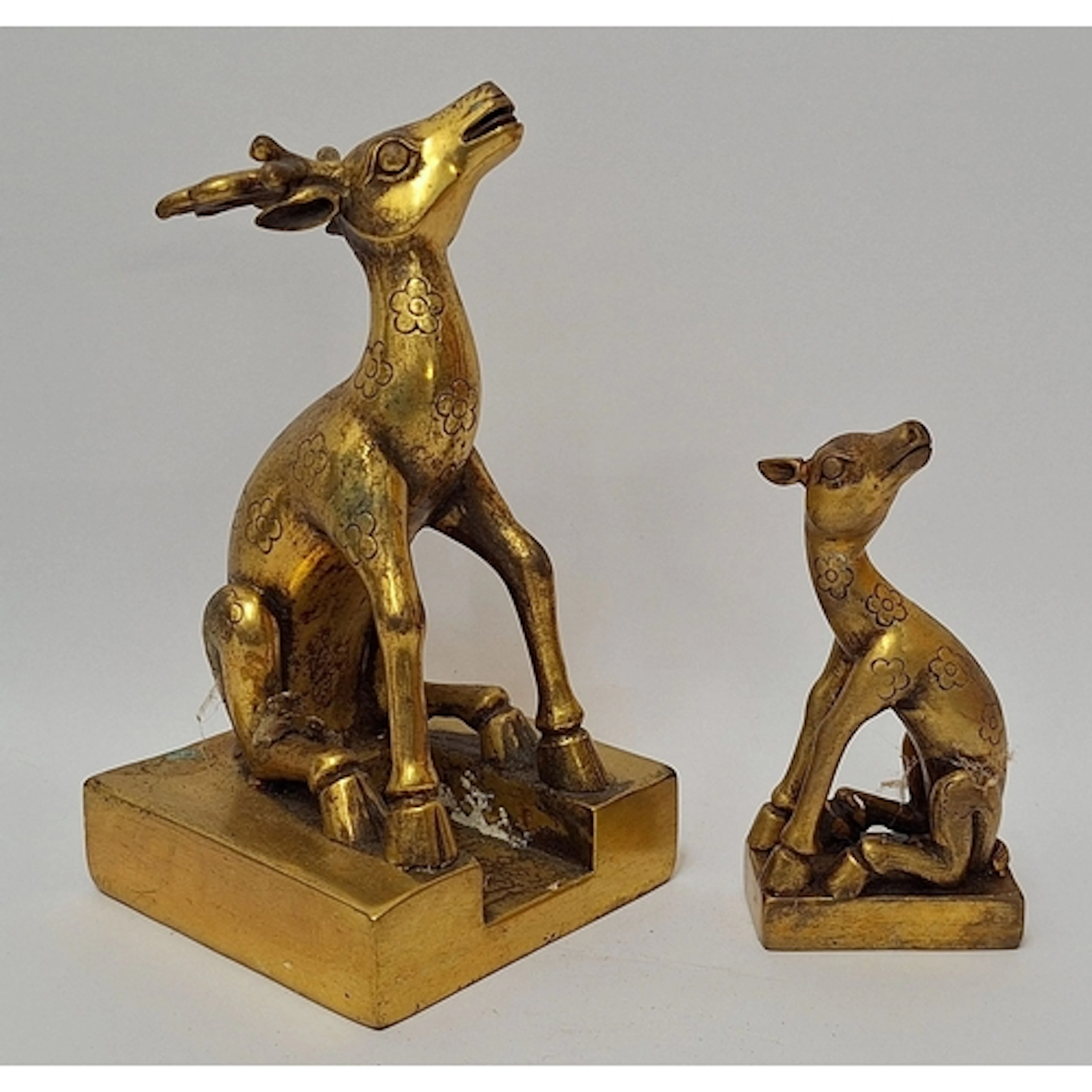 2 Large Chinese Gilt Metal Seals in the form of a seated dee...