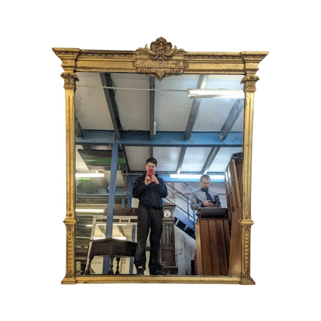 A large overmantel regengy / empire style gilt wall mirrror....