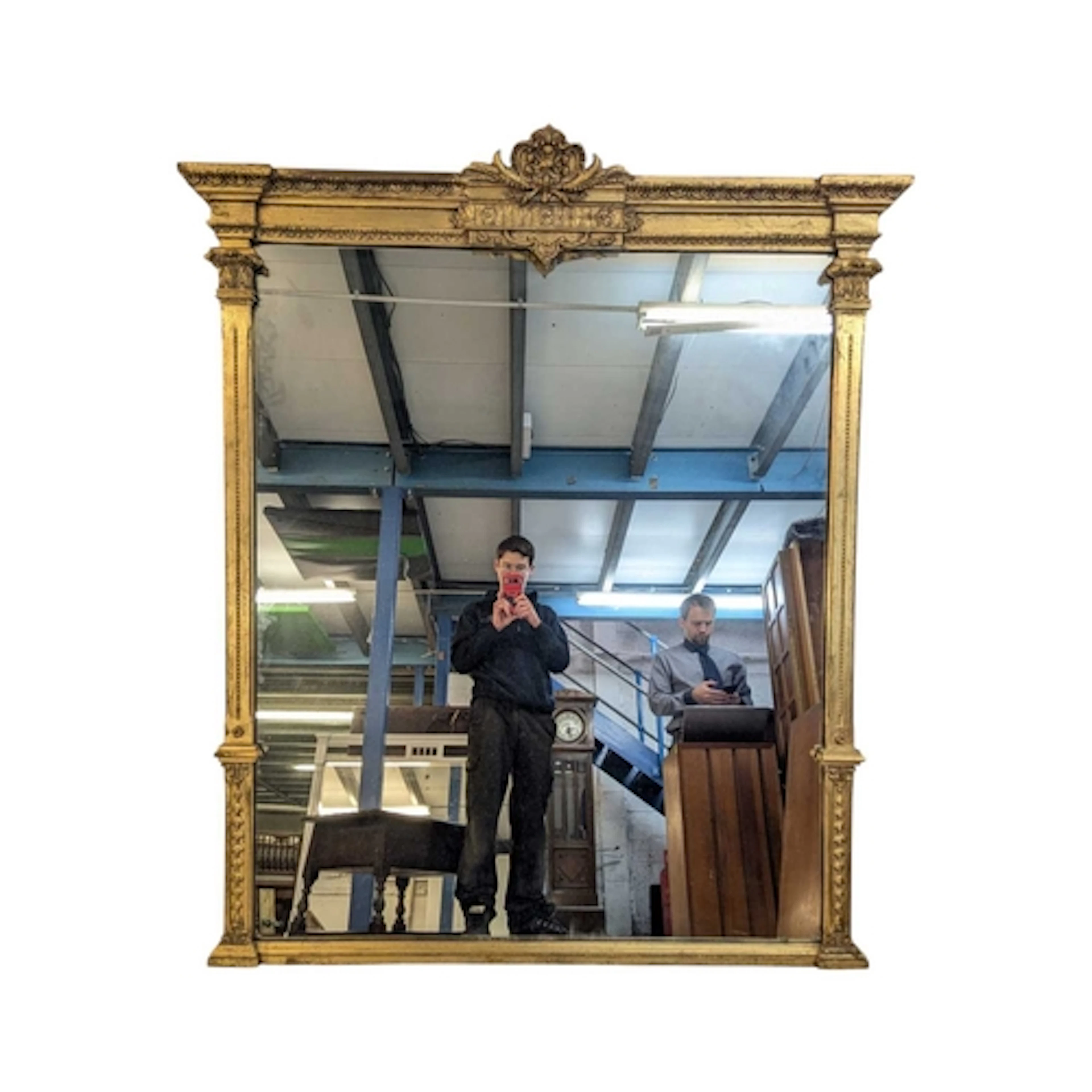 A large overmantel regengy / empire style gilt wall mirrror....