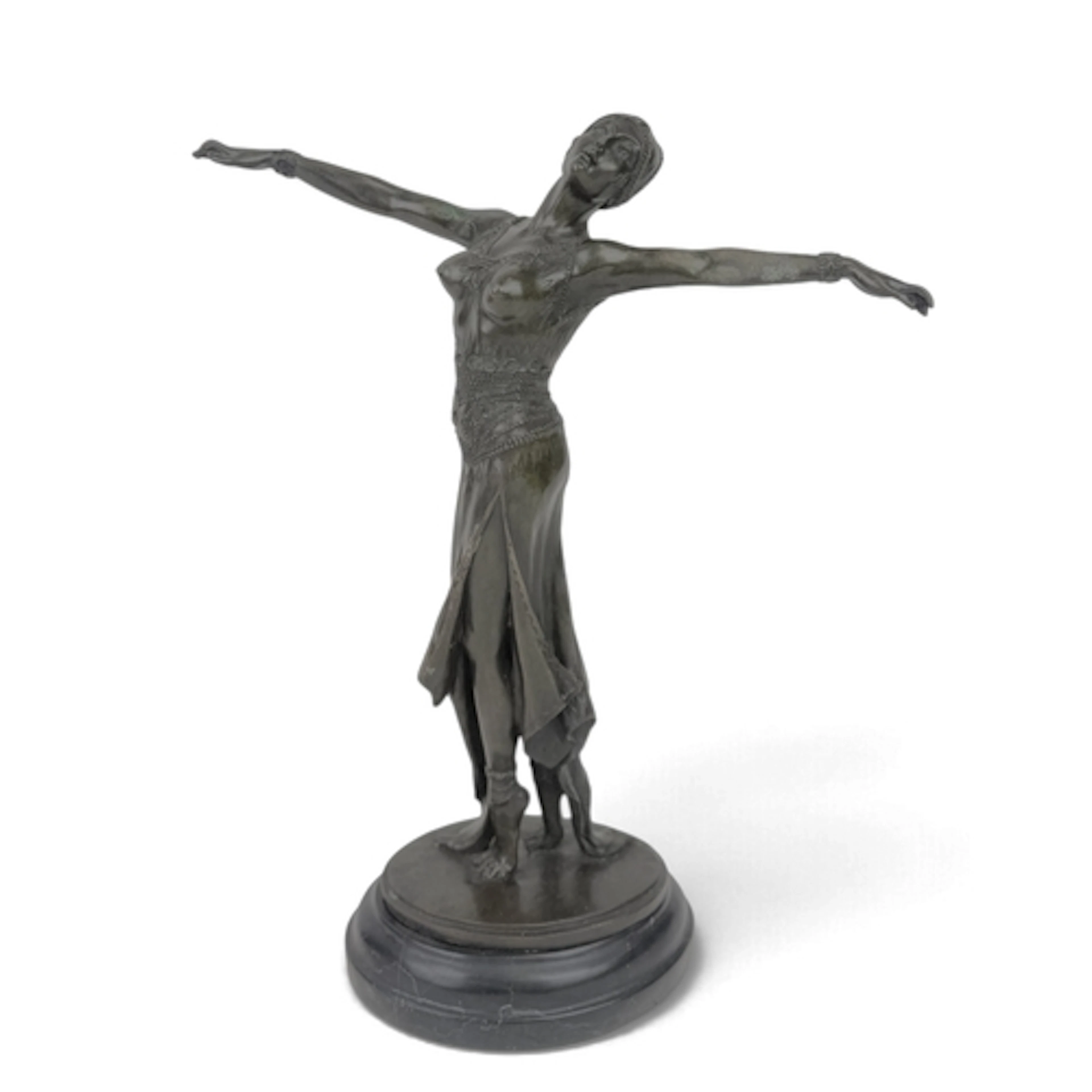 AN ART DECO SYLE BRONZE SCULPTURE OF A DANCER AFTER CHIPARUS...