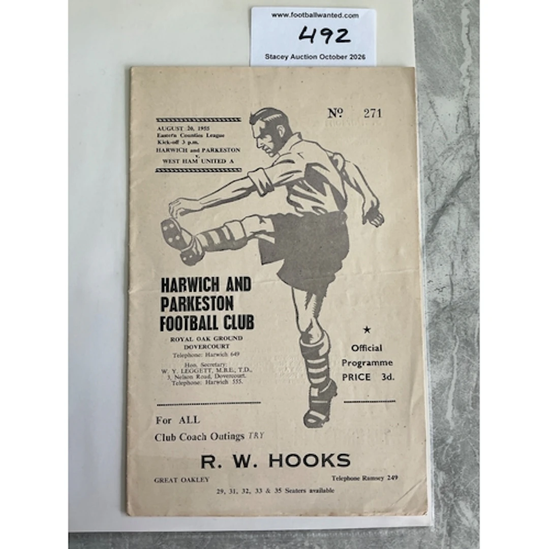 55/56 Harwich + Parkeston v West Ham A Football Programme: E...