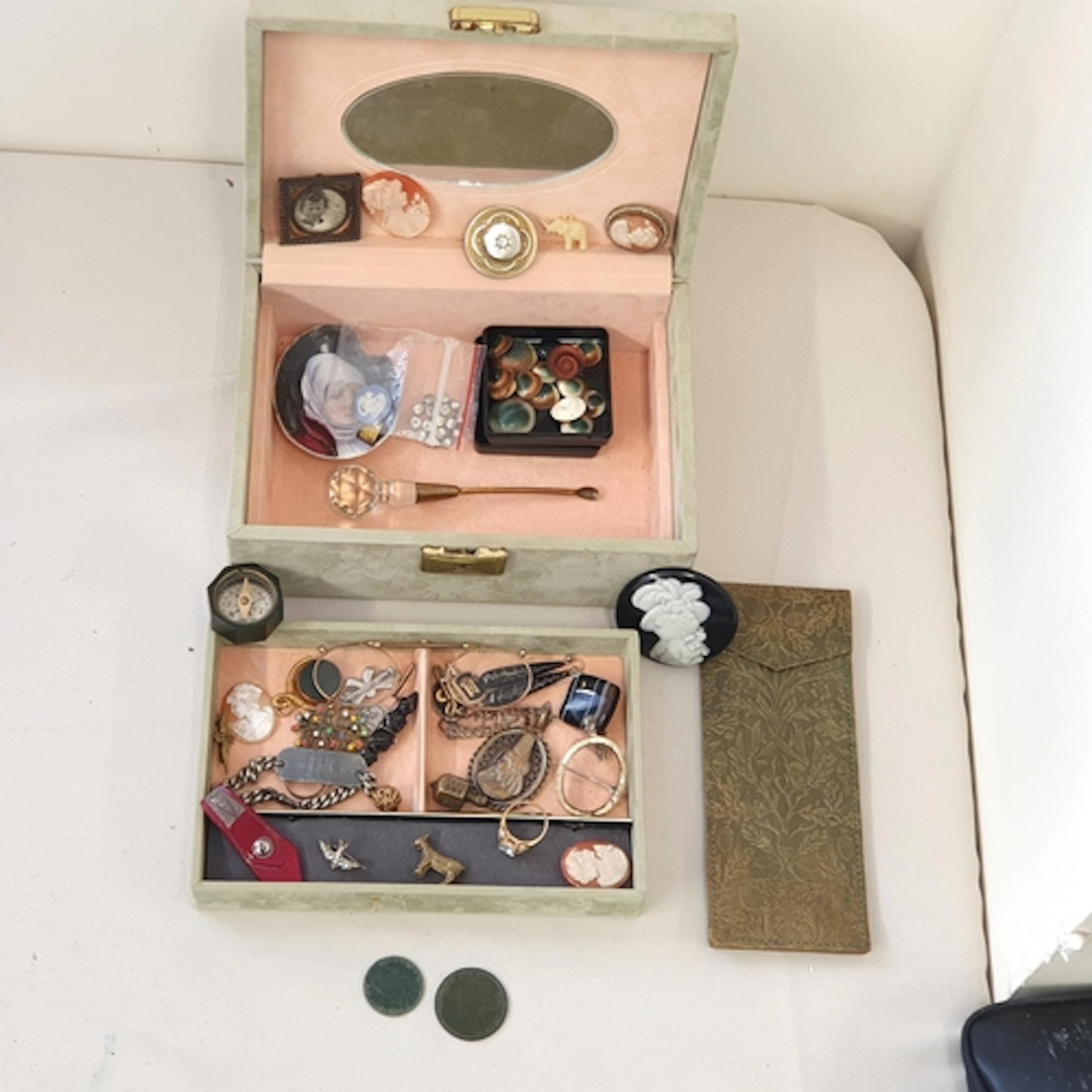 A jewel box containing antique and vintage Jewellery includi...