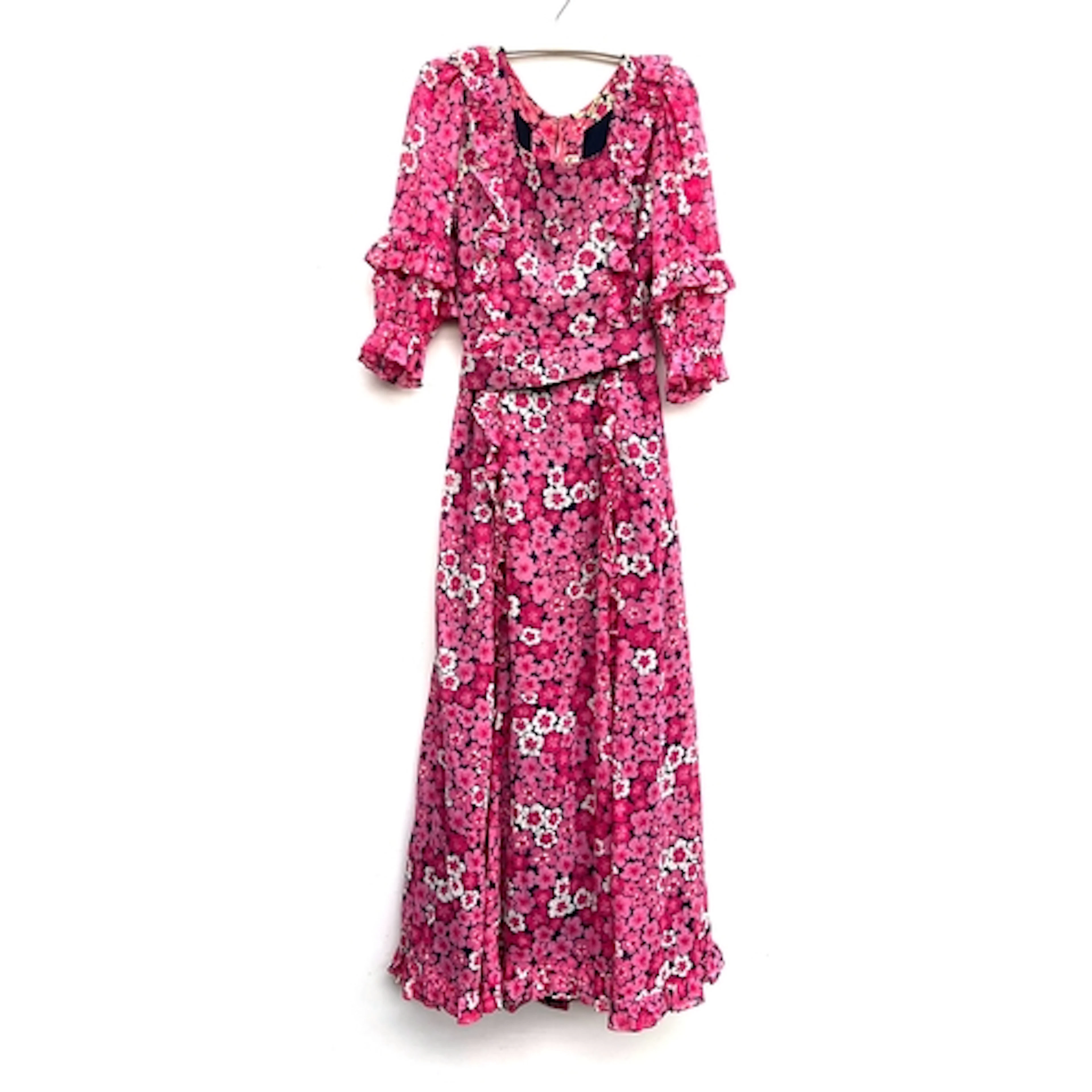 A vintage Troubadour pink floral maxi dress, size 10