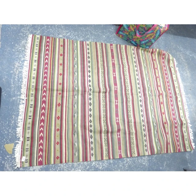Modern flatweave Kilim striped wool rug.