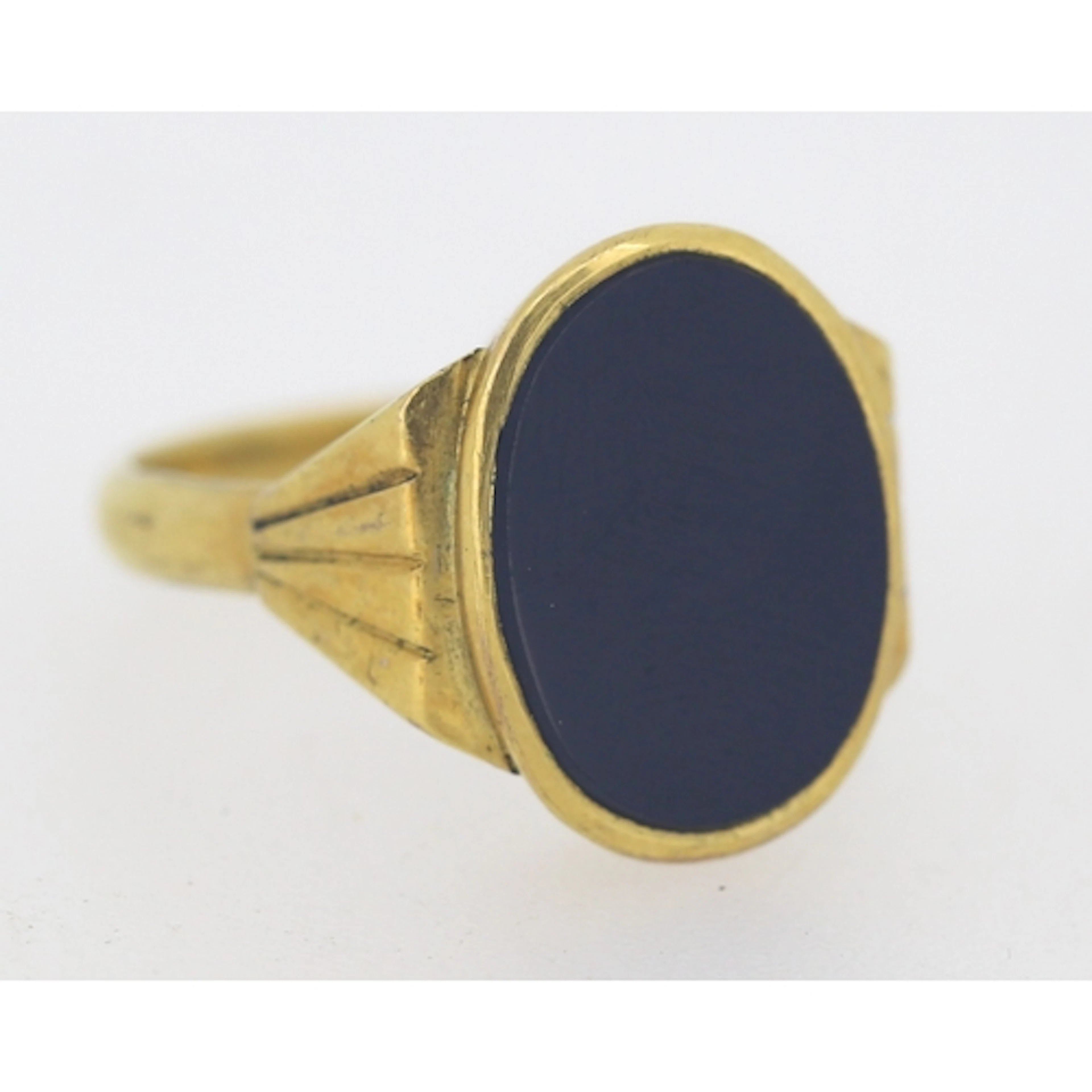 Black Onyx Set Panel Form Signet Ring, Mounted in 8 Carat Ye...