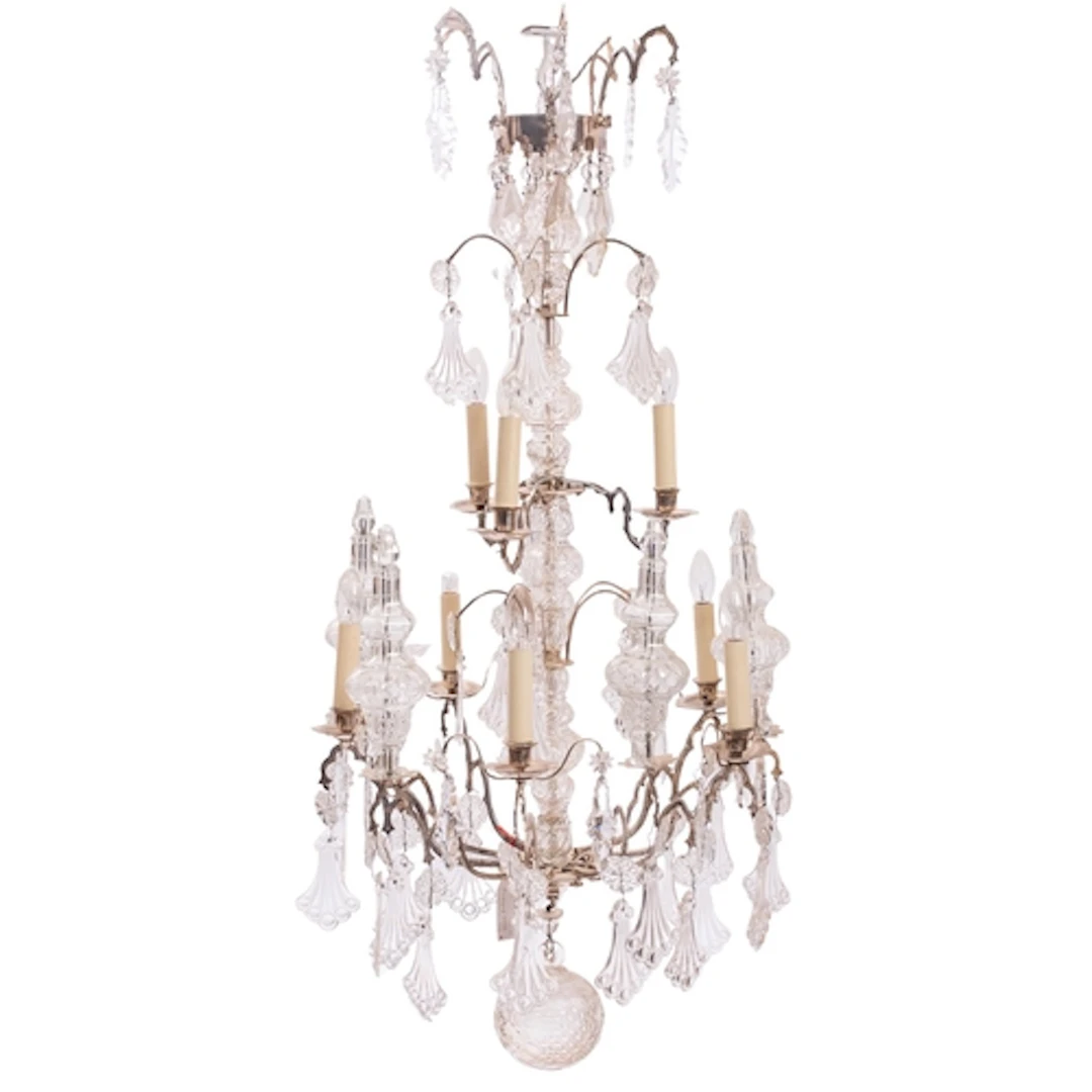 A silvered metal and glass ten branch chandelier, in Louis X...