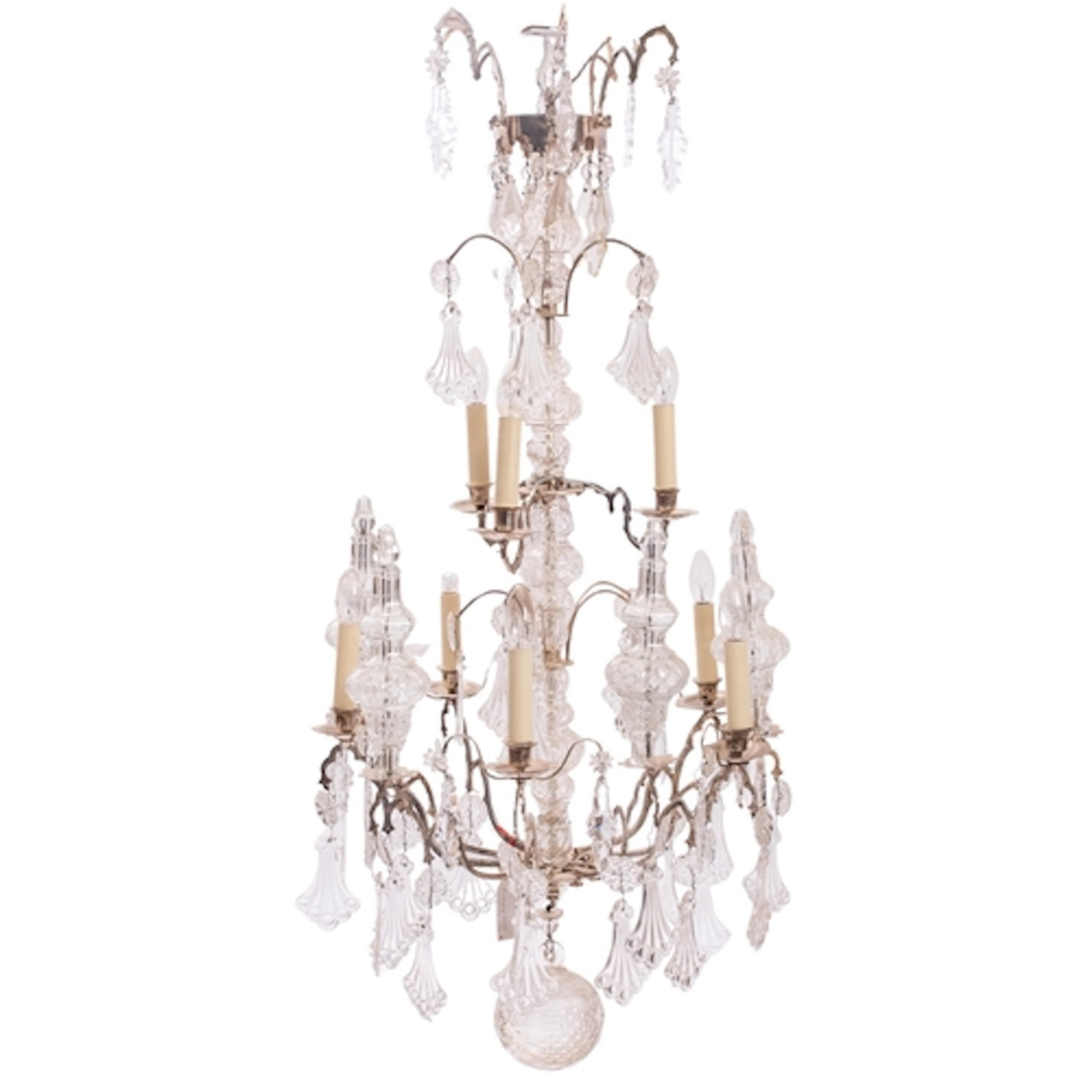 A silvered metal and glass ten branch chandelier, in Louis X...