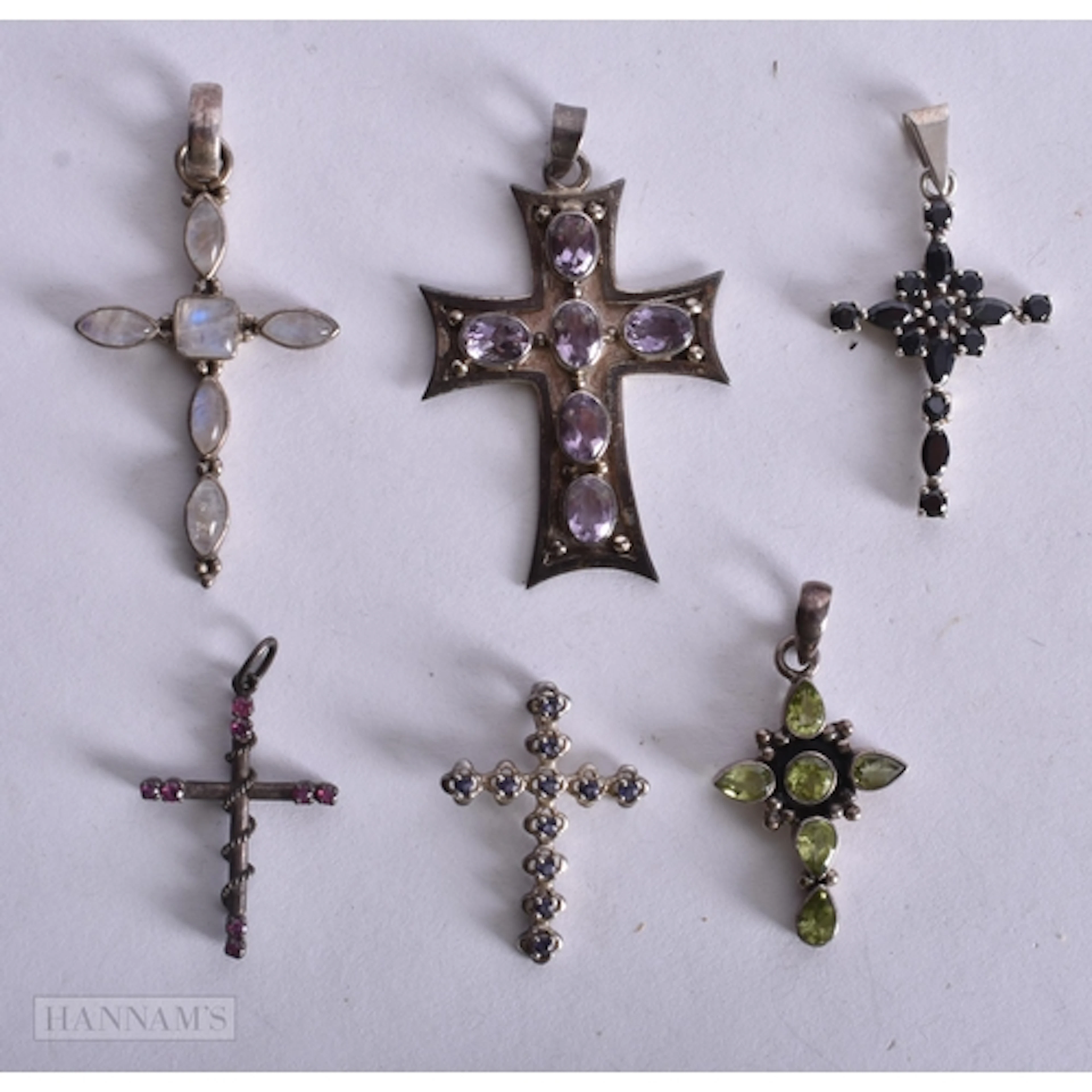 Collection of Sterling Silver Cross Pendants inc. Tanzanite,...