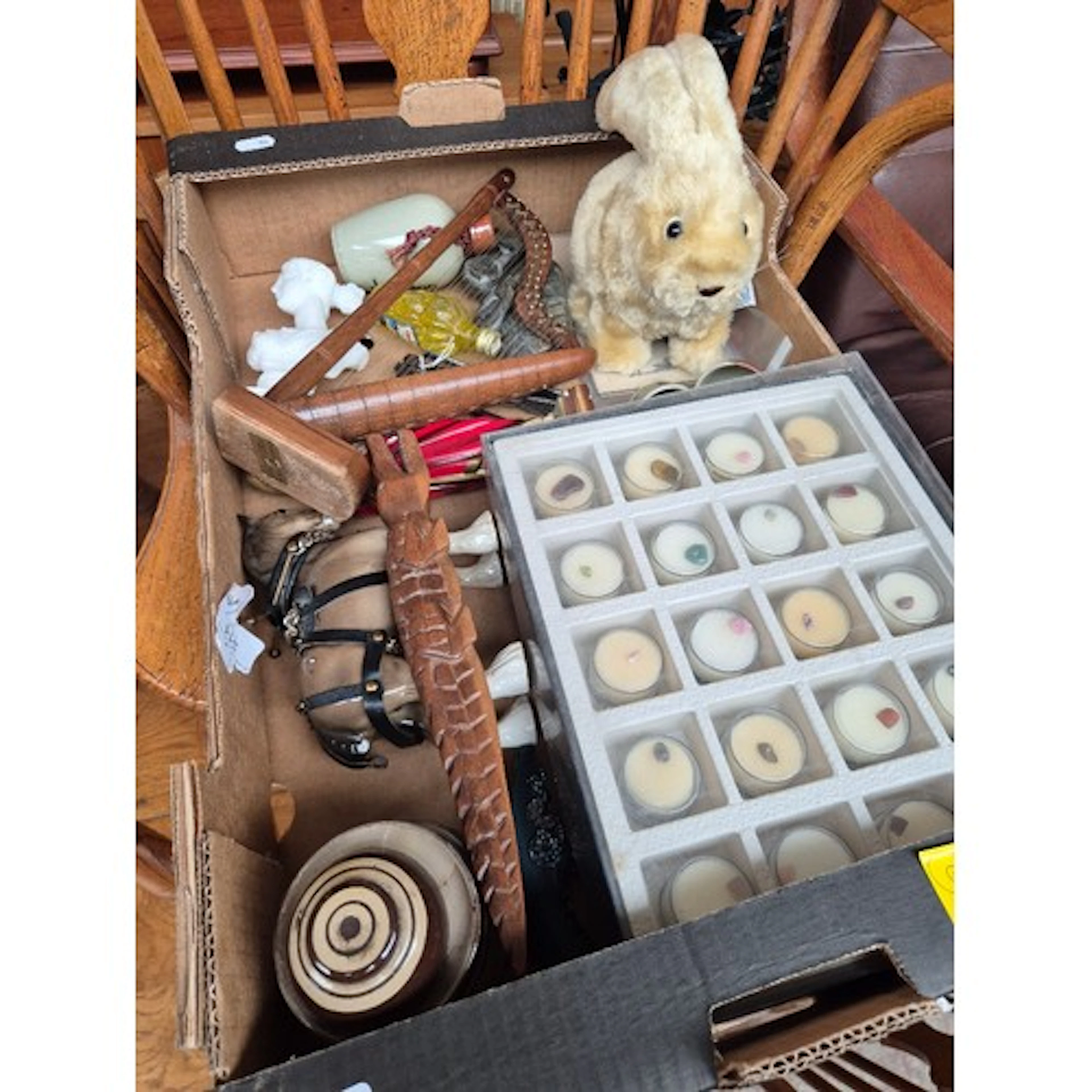 A box of assorted collectables to include small jesus statue...