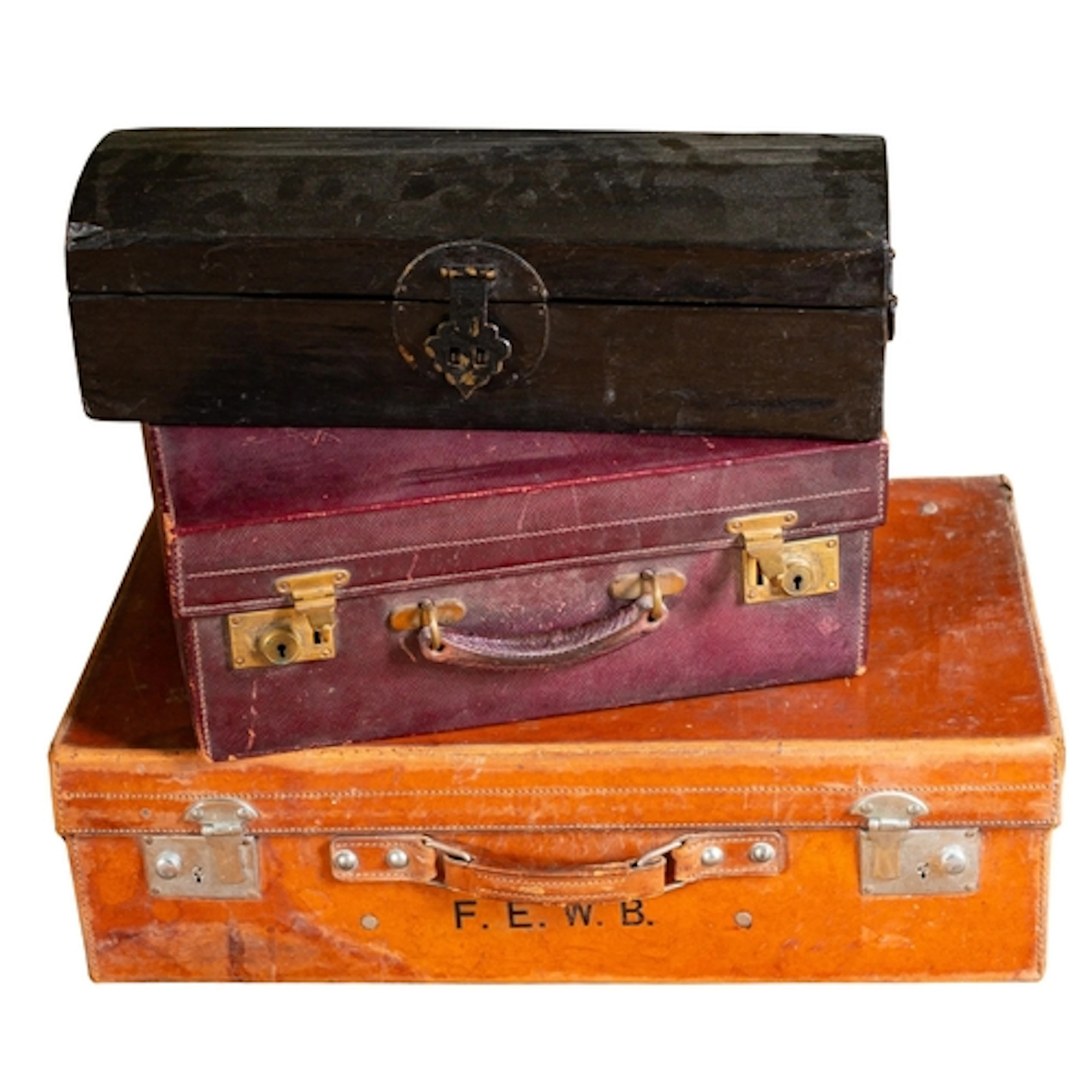 Two leather suitcases, circa 1900; one by the Army & Navy Co...
