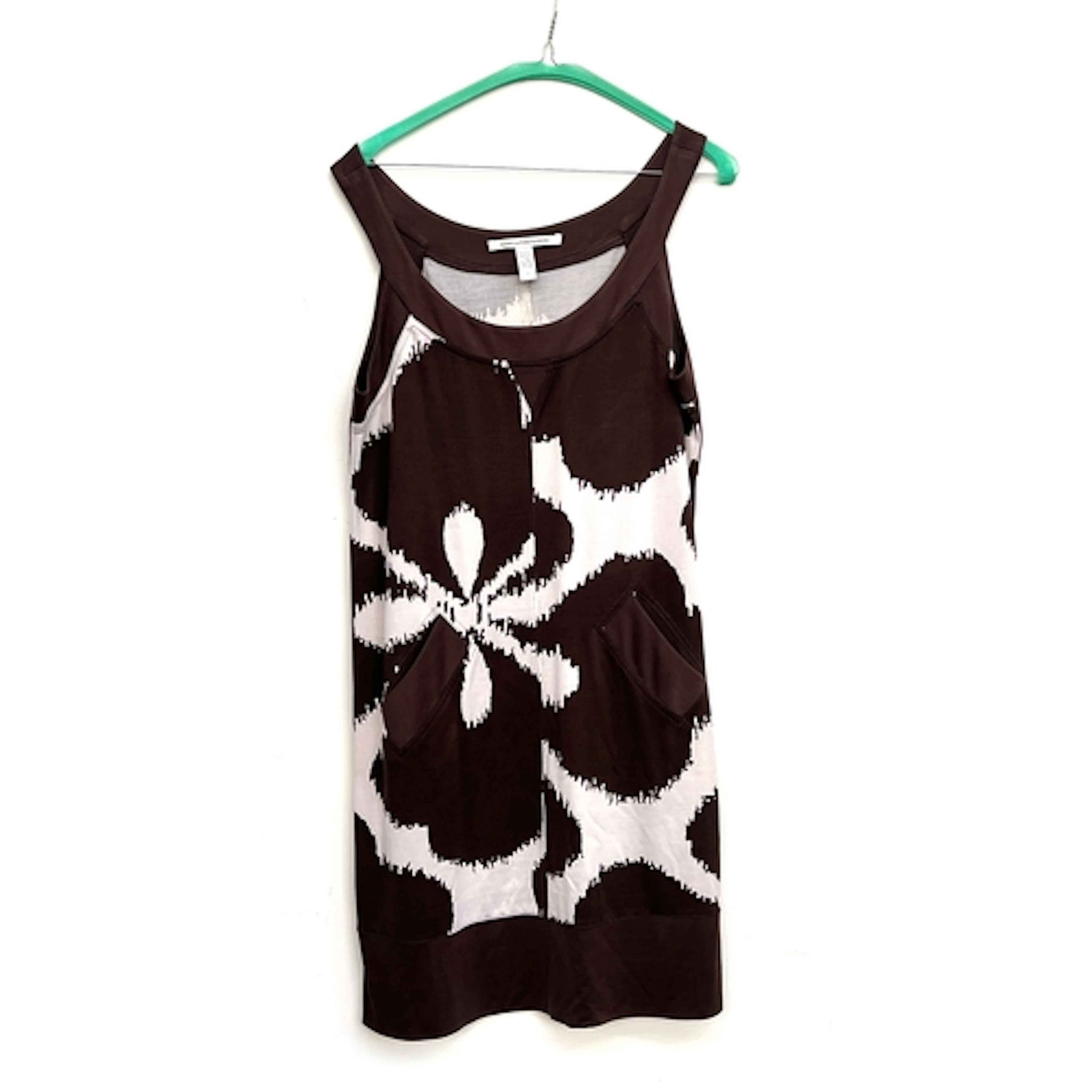 A Diane von Furstenberg brown and white silk dress with fron...