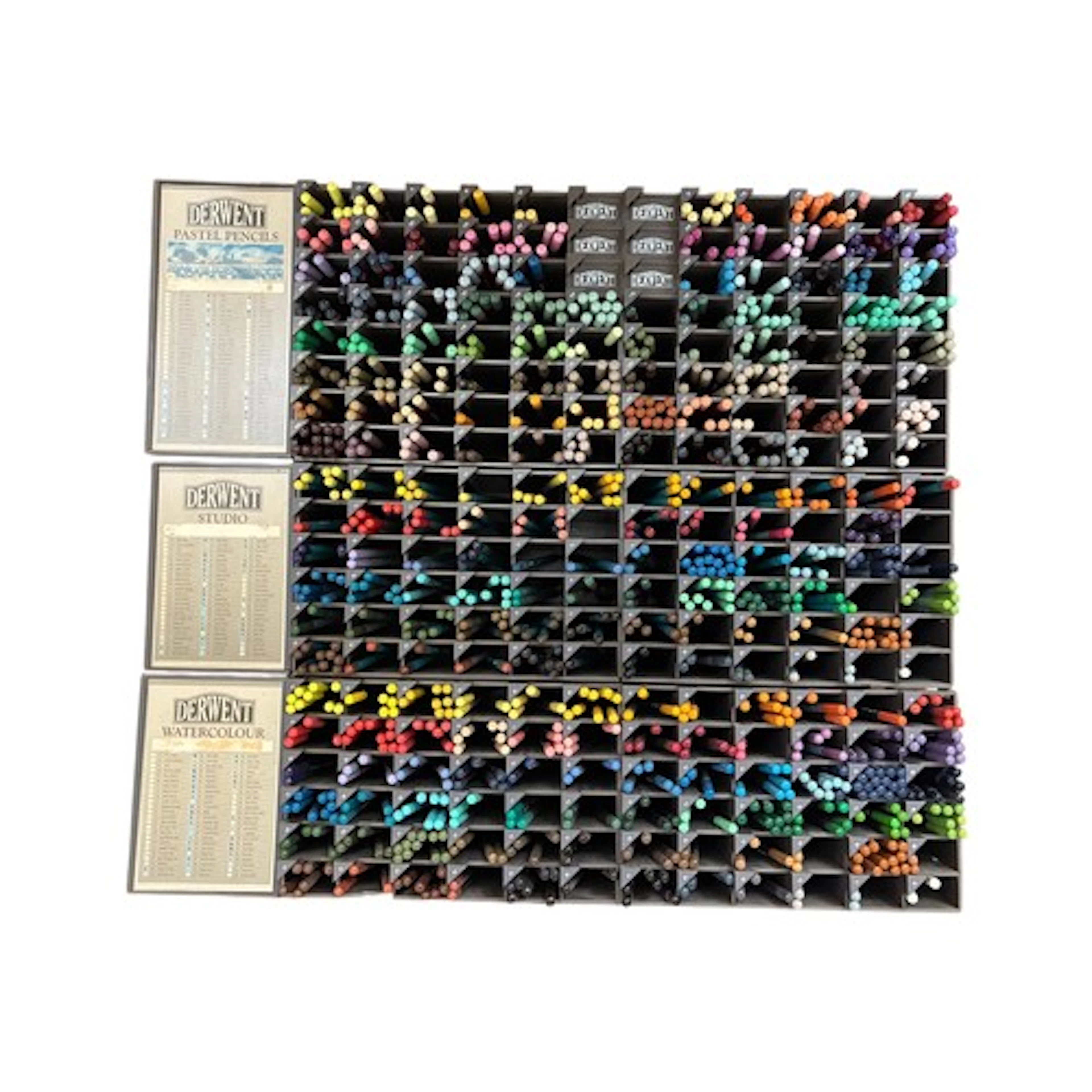 ART MATERIALS: Three trays of Derwent watercolour, studio an...