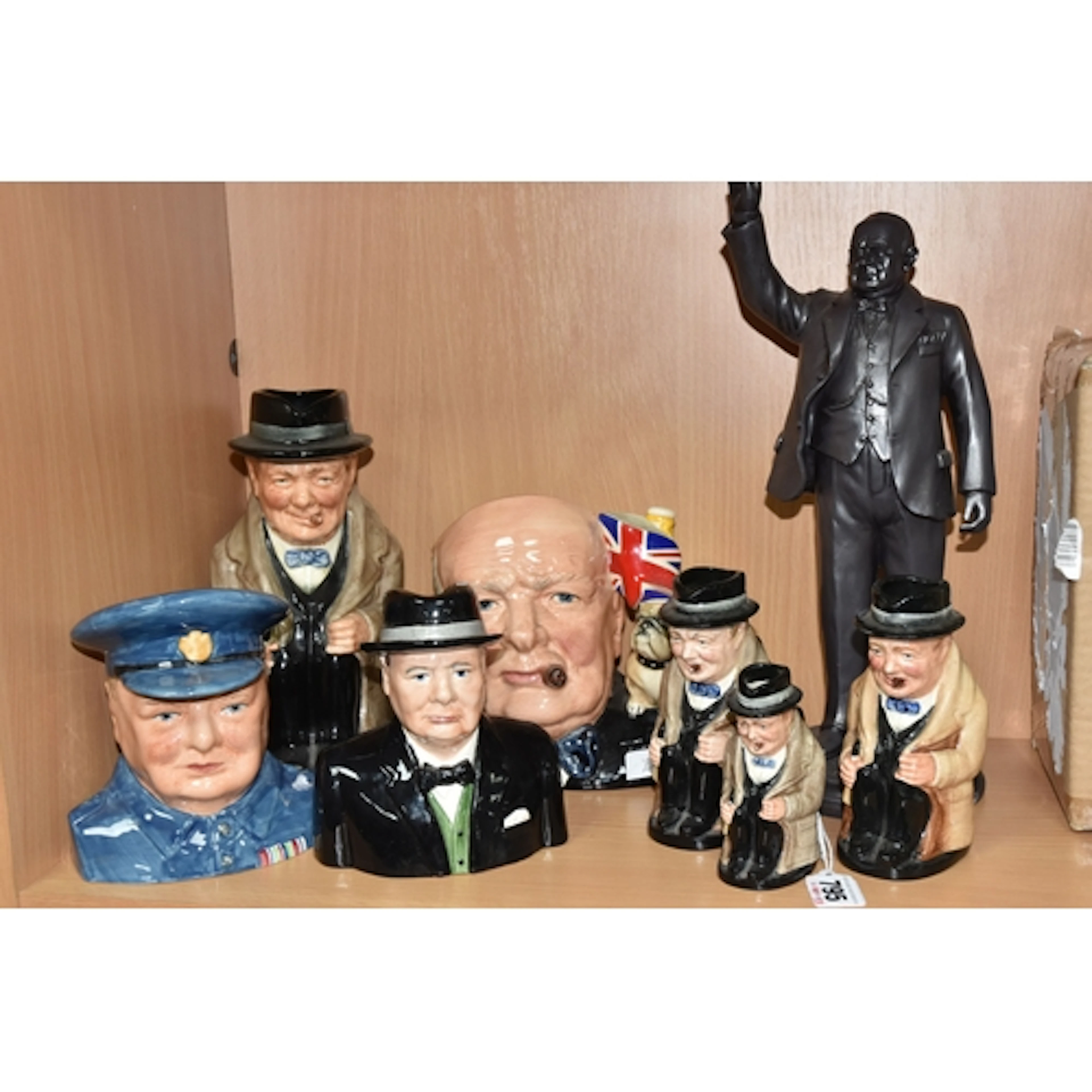A GROUP OF WINSTON CHURCHILL CHARACTER JUGS, comprising Roya...