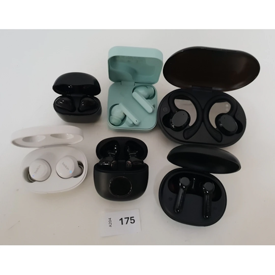 SIX PAIRS OF EARBUDS INC. BELKIN AUC009, CMF B17, AND EARFUN...