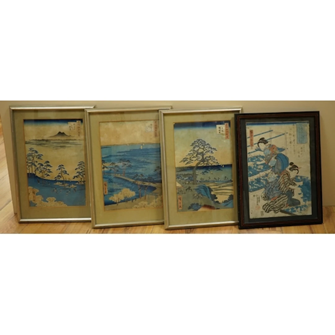 A set of three Japanese woodblock prints after Utagawa Hiros...