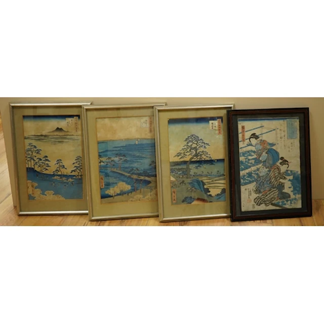 A set of three Japanese woodblock prints after Utagawa Hiros...