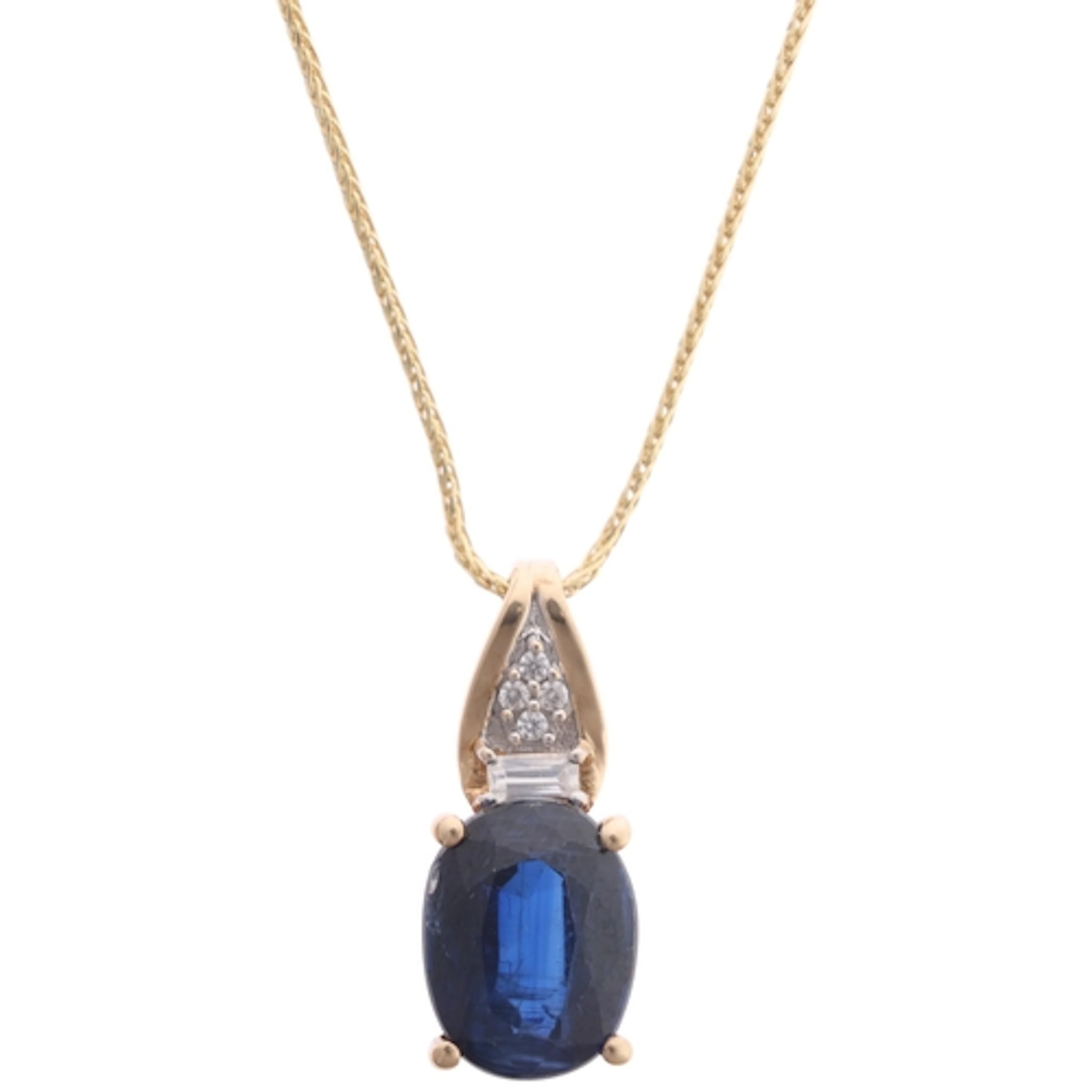 A 9ct gold sapphire and white zircon pendant necklace, Gempo...