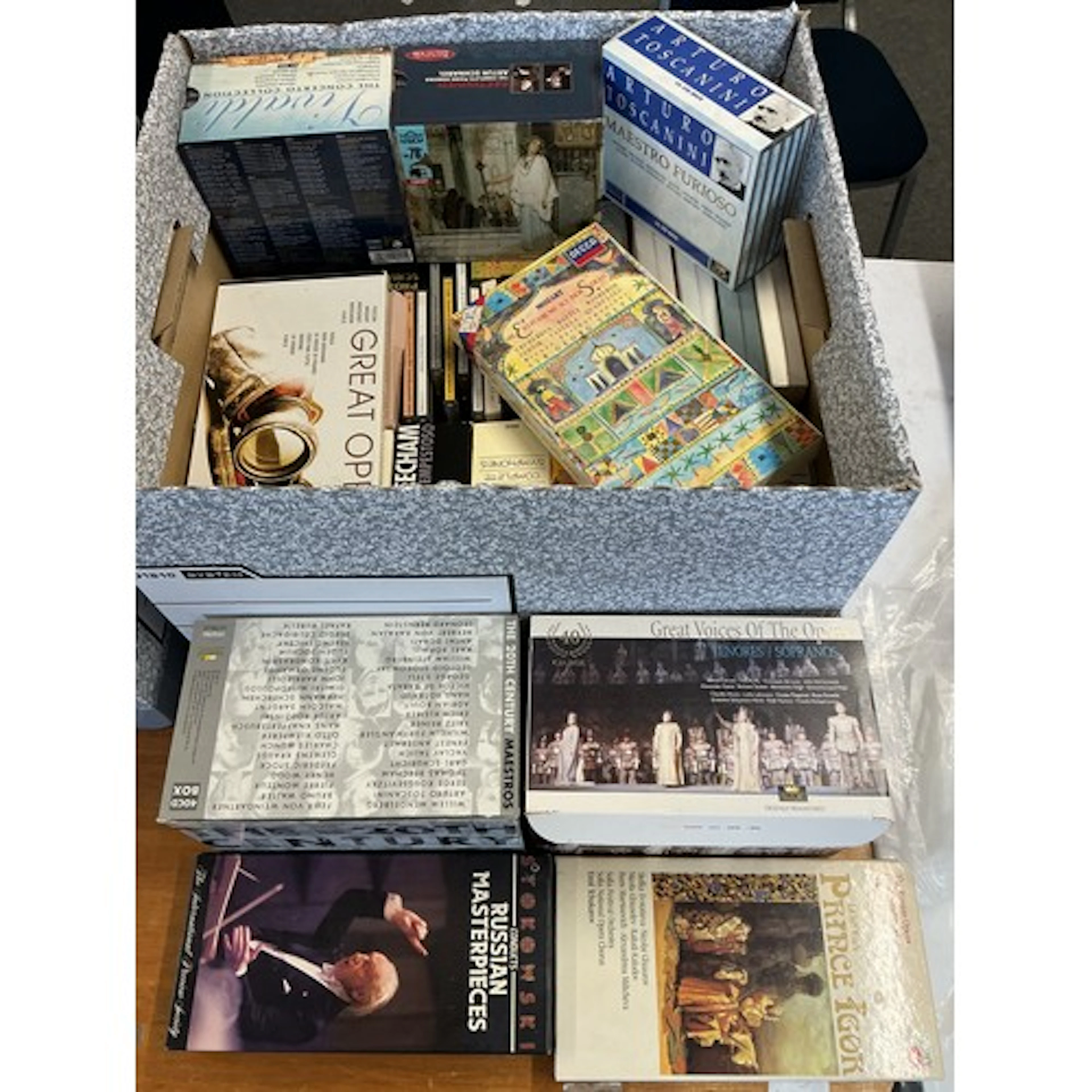 Four boxes of classical music CDs including box sets. Variou...