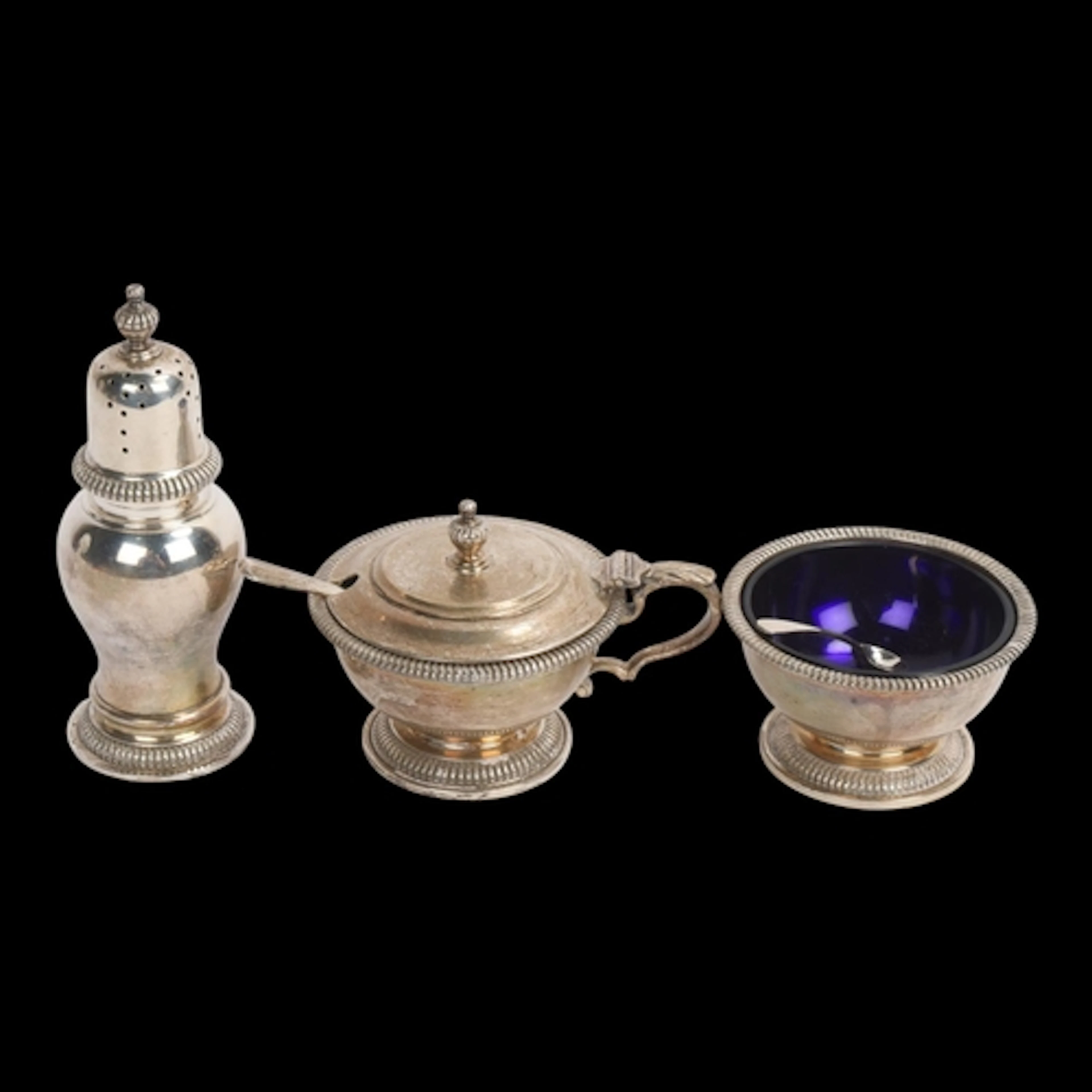 An Elizabeth II silver 3-piece cruet set, William Comyns & S...