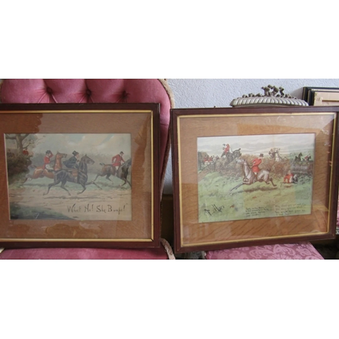 Pair of Antique Hunting Scenes Prints What Know! She Bumps! ...