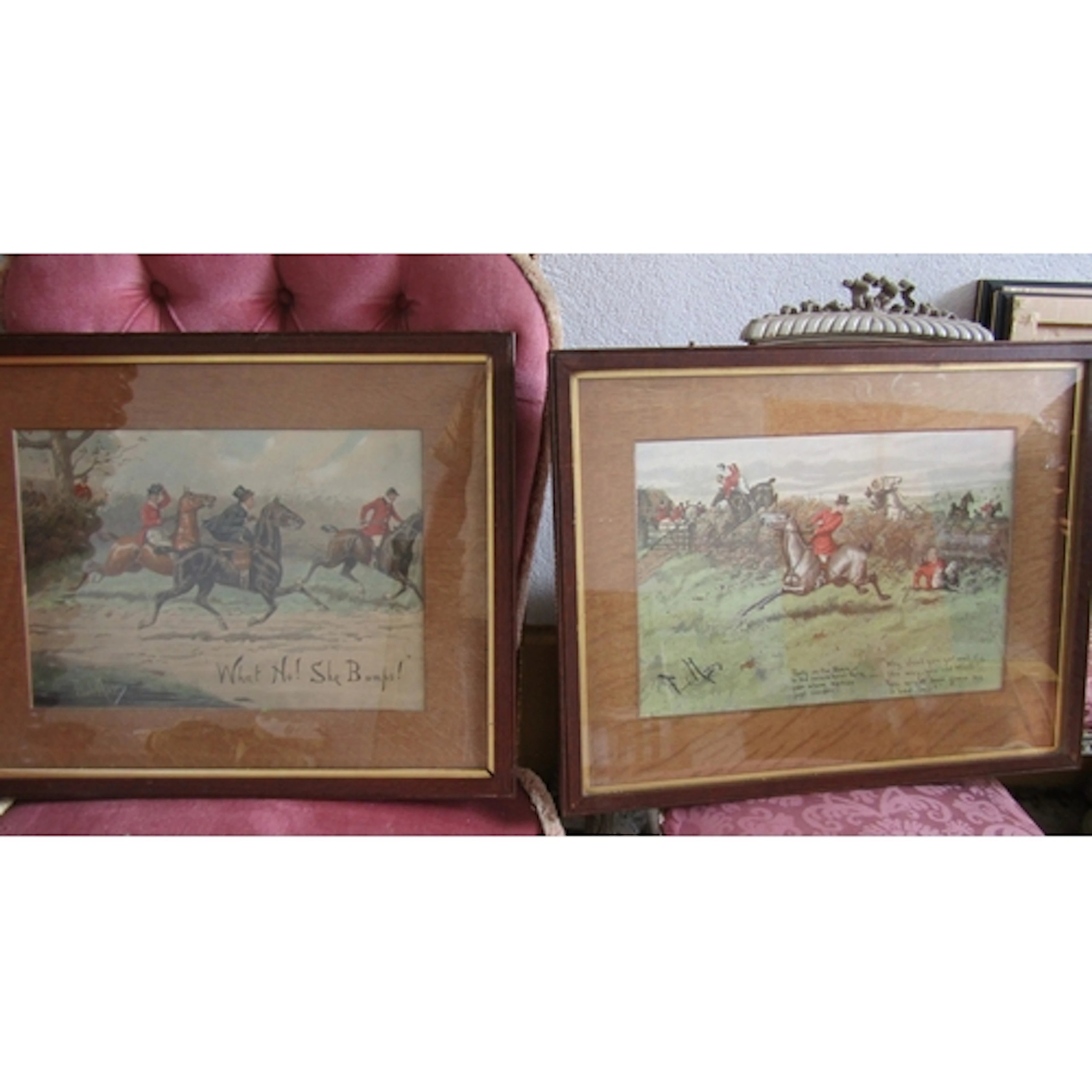 Pair of Antique Hunting Scenes Prints What Know! She Bumps! ...