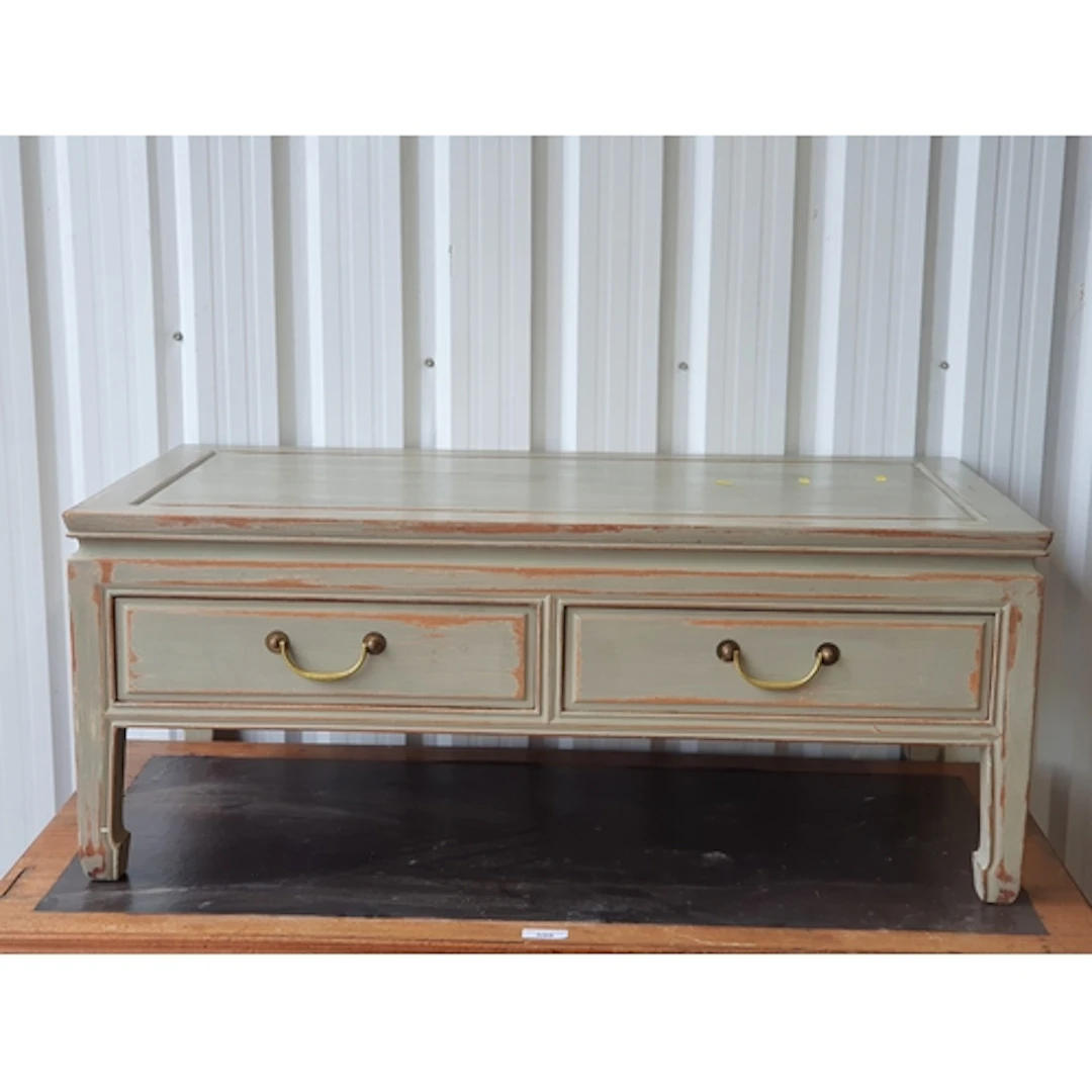 A painted coffee Table fitted two short drawers, 1ft 5" H 3f...