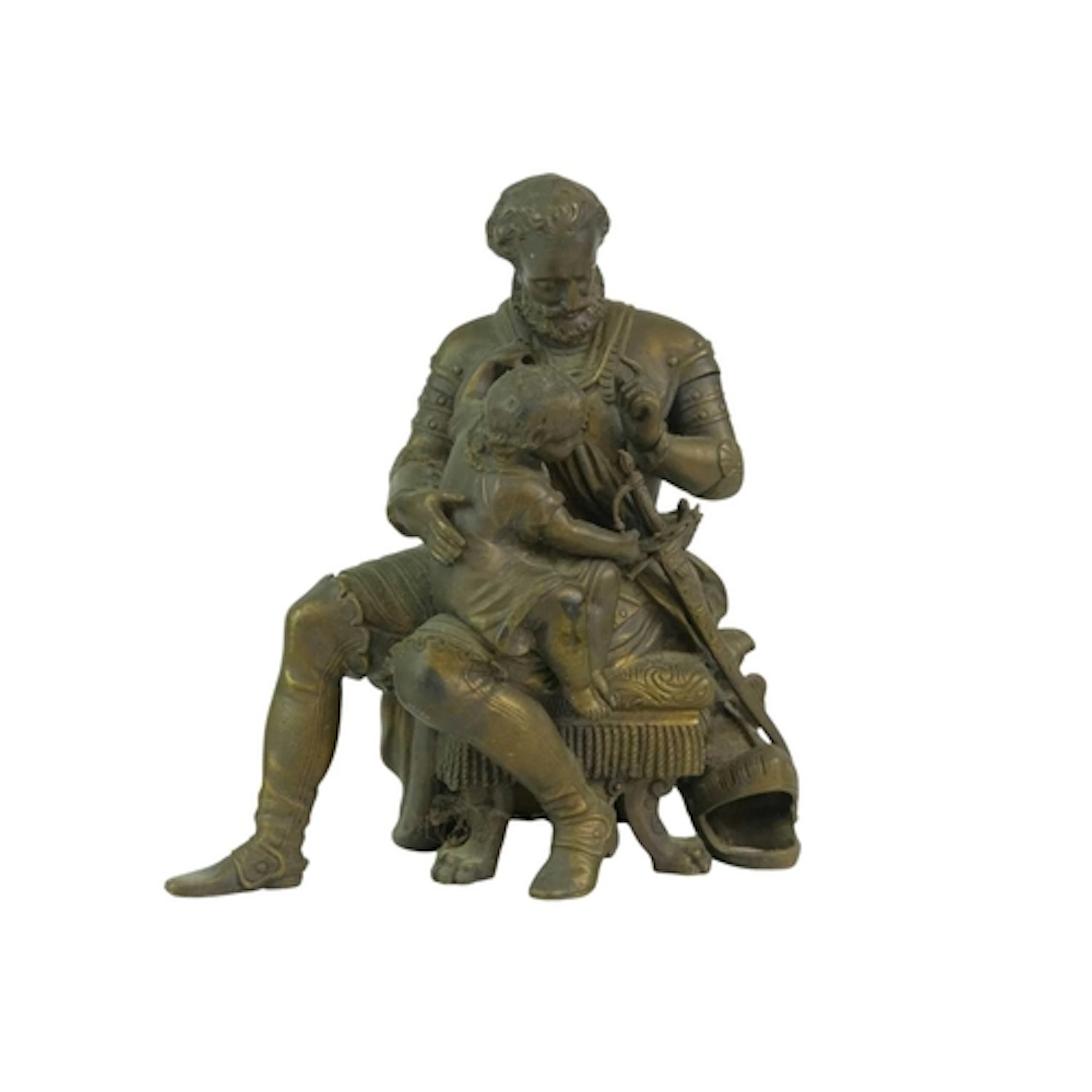 A French bronze figure of a knight. 19th century, cast weari...