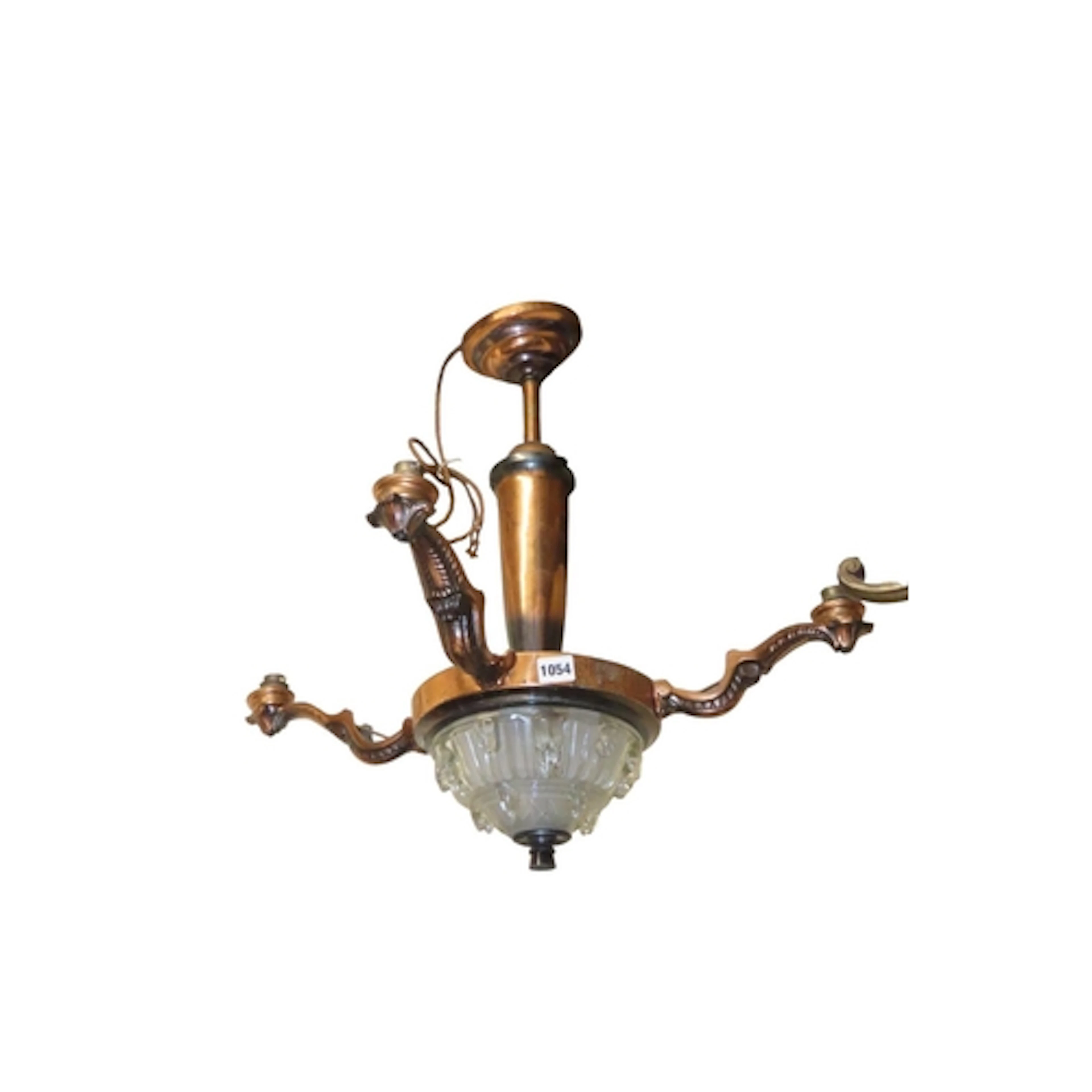 A Continental copper framed four light chandelier, with moul...