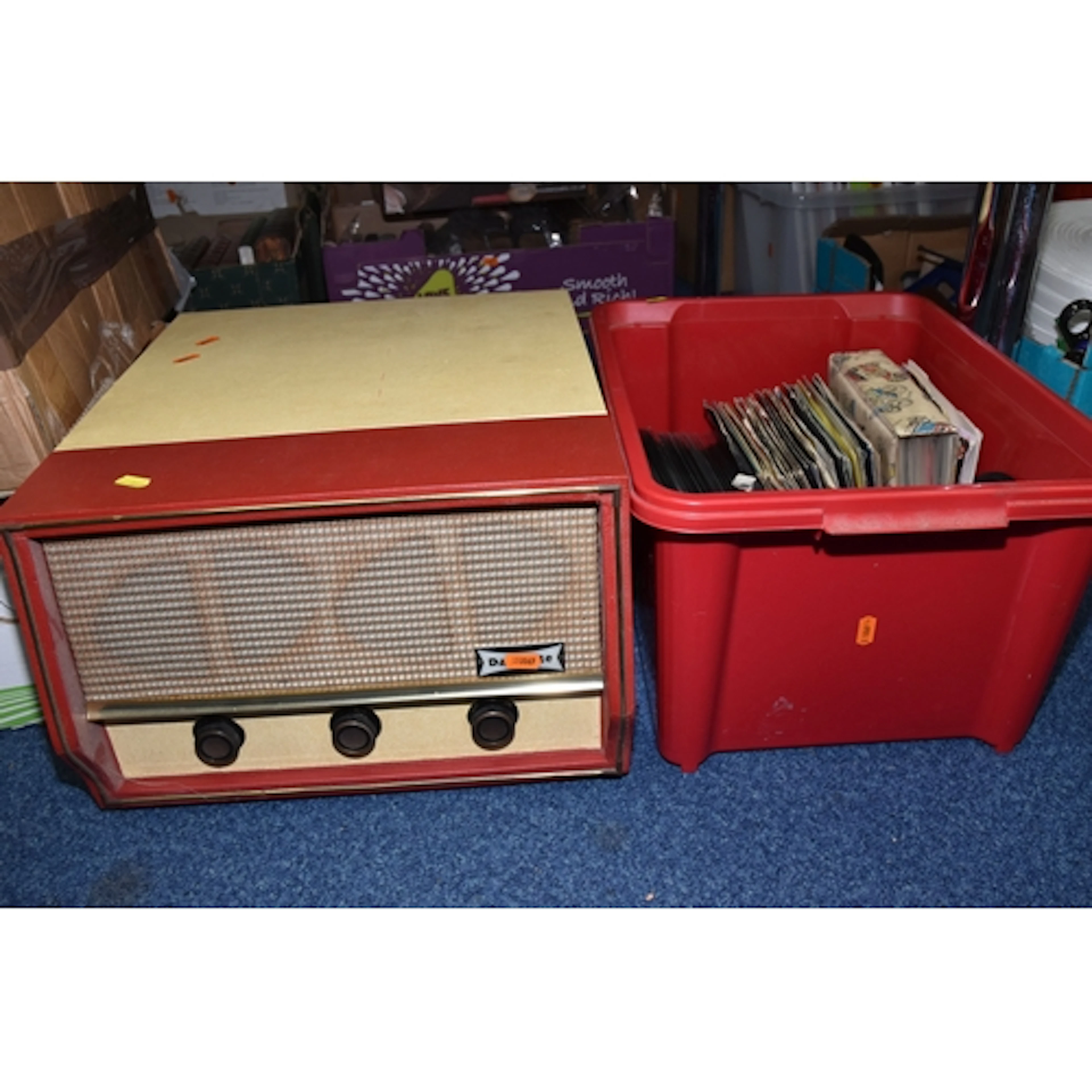 ONE BOX AND LOOSE OF 7 SINGLES AND A DANSETTE MONARCH RECO...