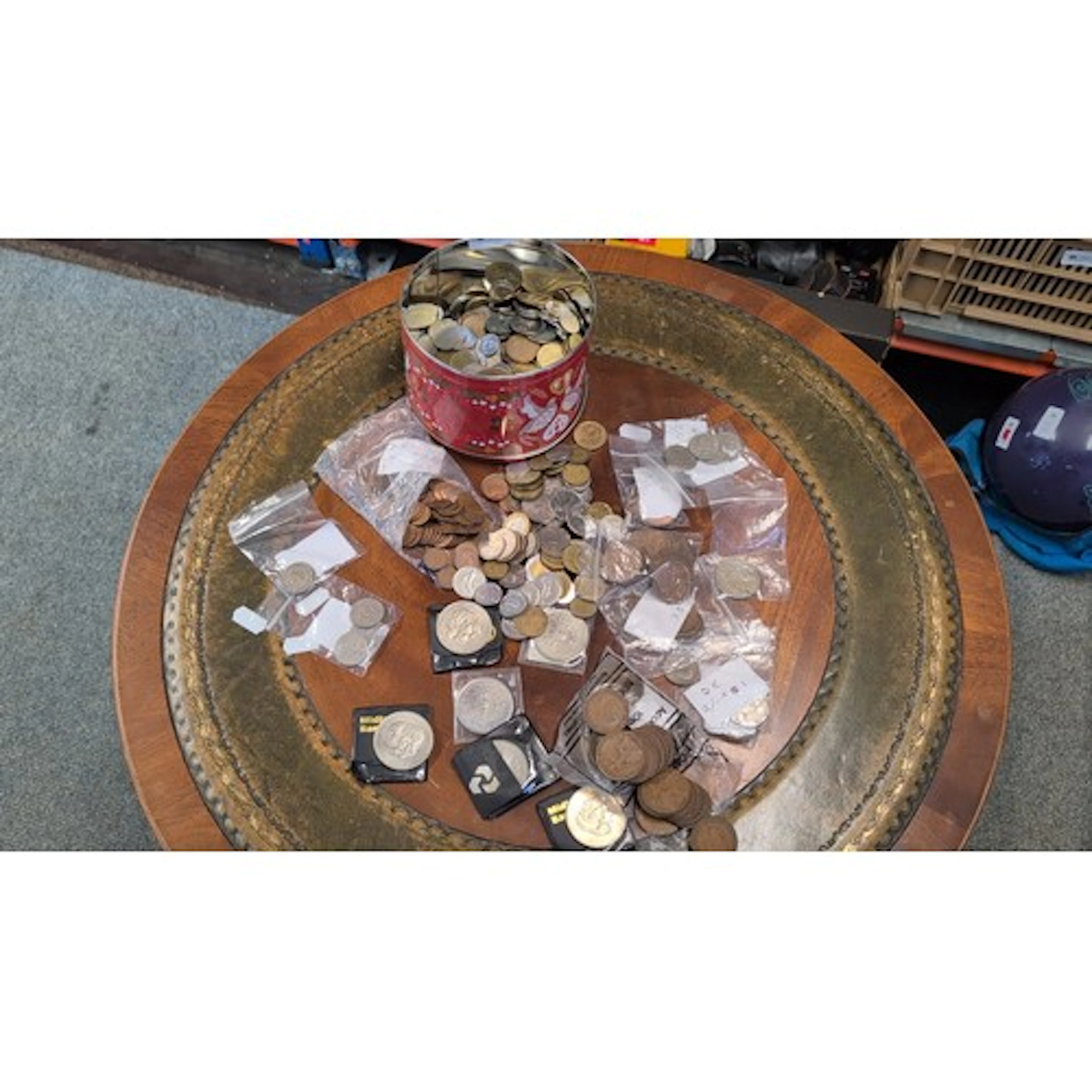 A quantity of mixed world coins and tokens, various base-met...