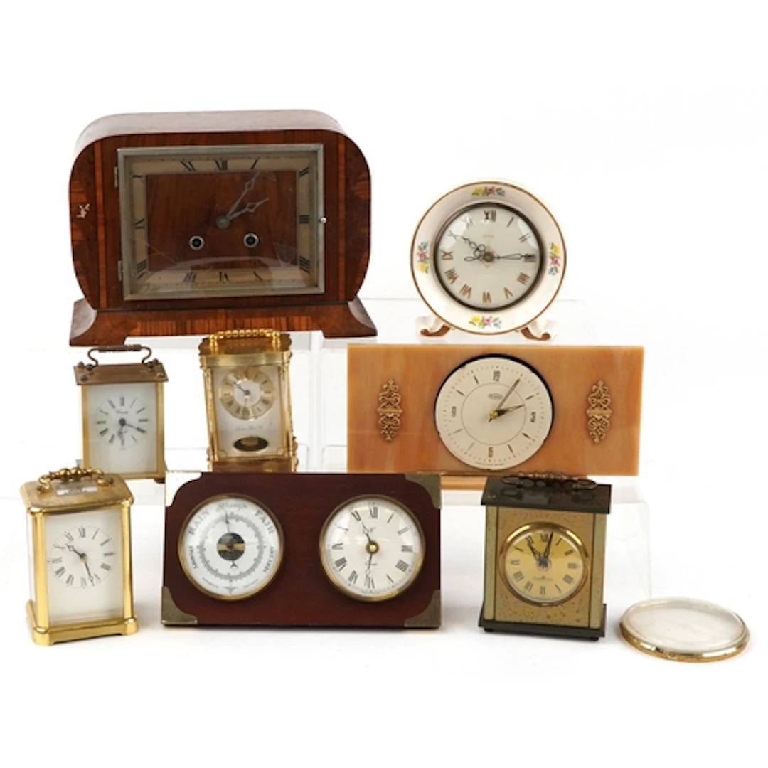 Collection of antique and later clocks including Art Deco in...