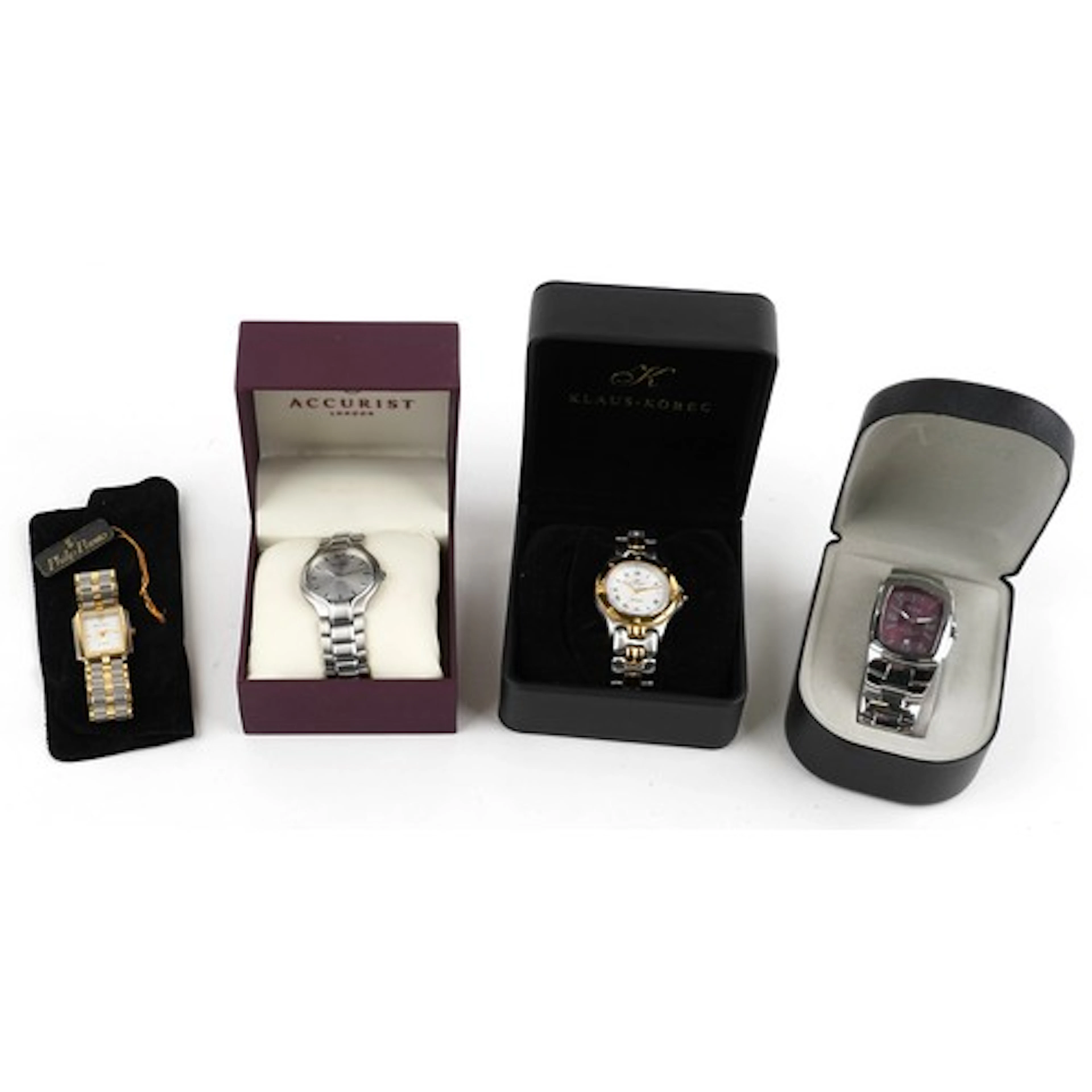 Four gentlemen's quartz wristwatches, three with boxes, comp...
