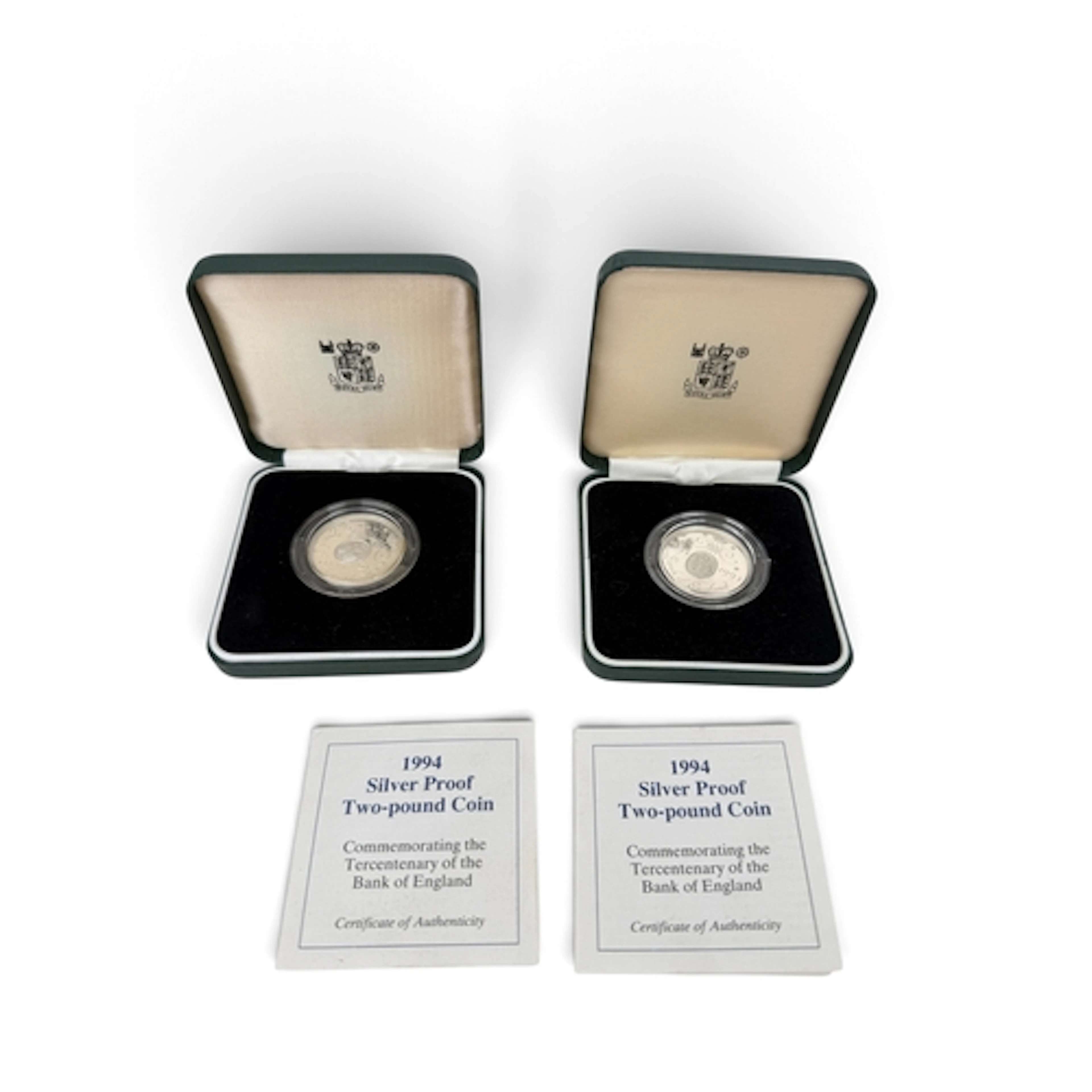 TWO SILVER PROOF COINS Boxed