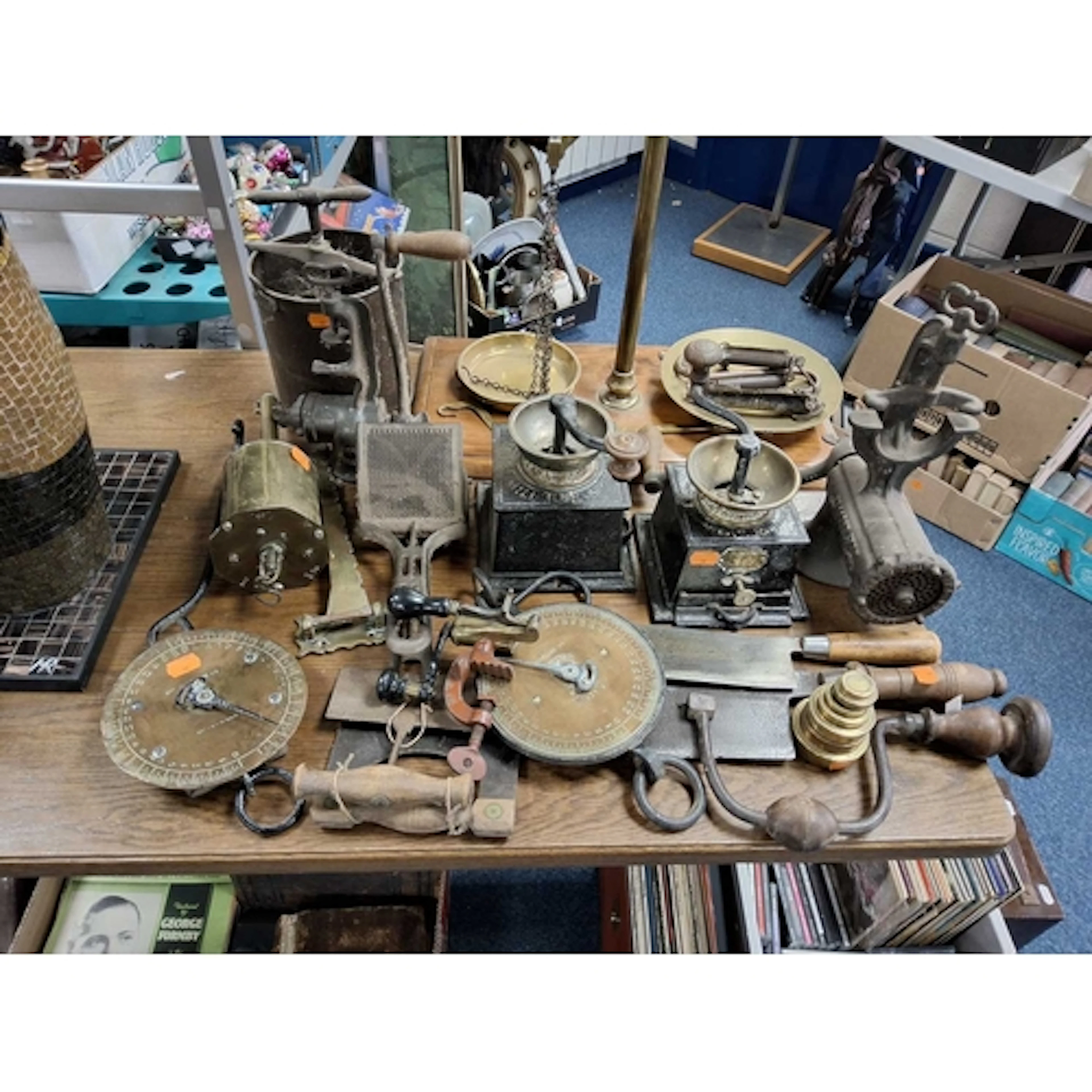 A GROUP OF VINTAGE METAL KITCHENALIA to include two herb cho...